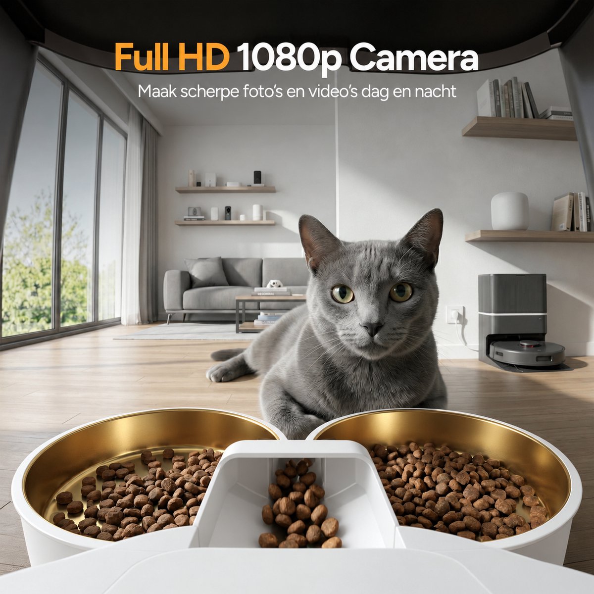 Viervoeter Feed Pro Dual - Automatische Voerbak 7L - HD camera & Audio - Kat en Hond - Voerautomaat met App - Wit thumbnail 6