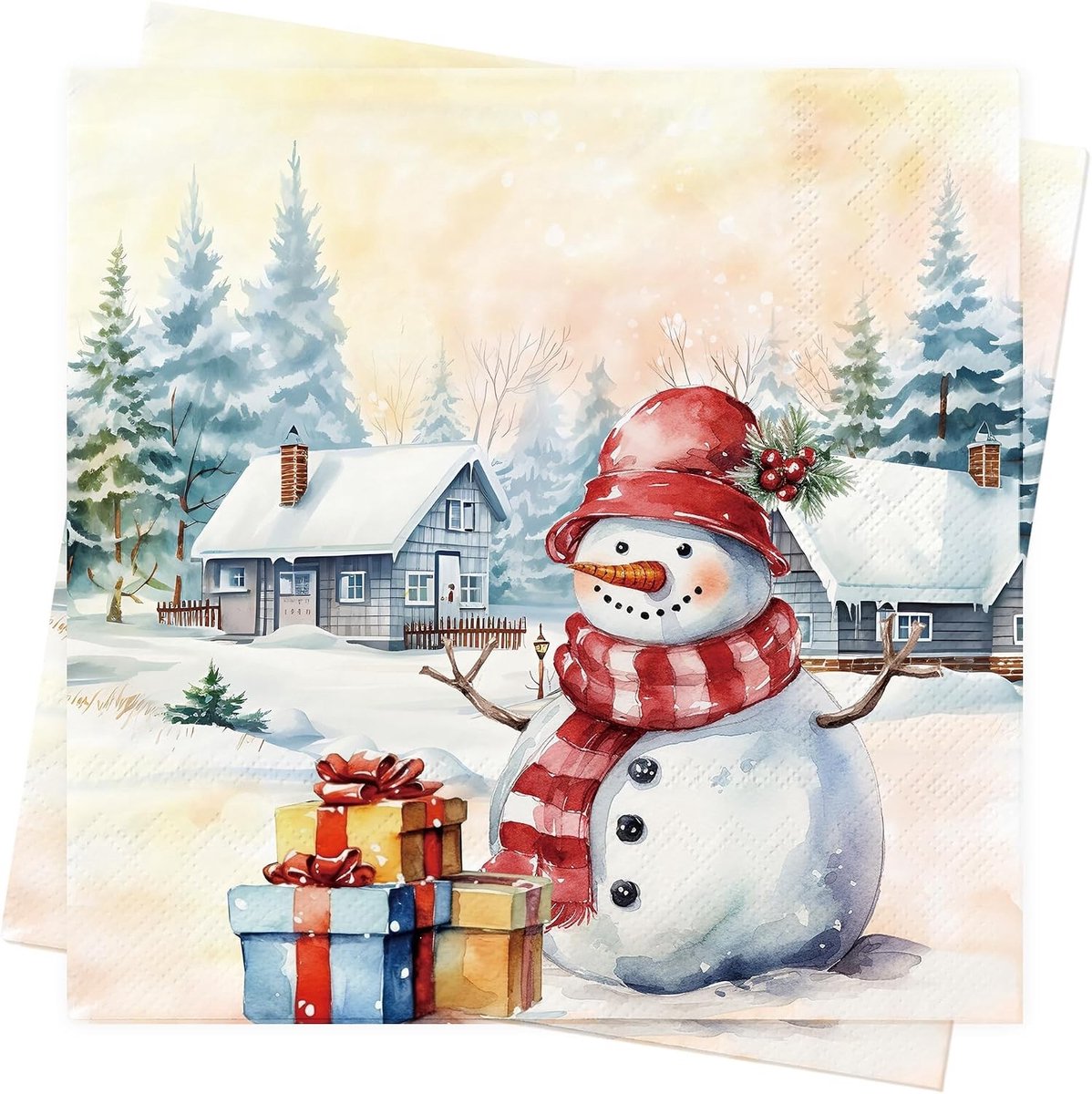 Kerst Servetten - Multicolor - 33 x 33 cm - Papieren Servetten met Sneeuwmannen - Voor Feestdagen en Diner