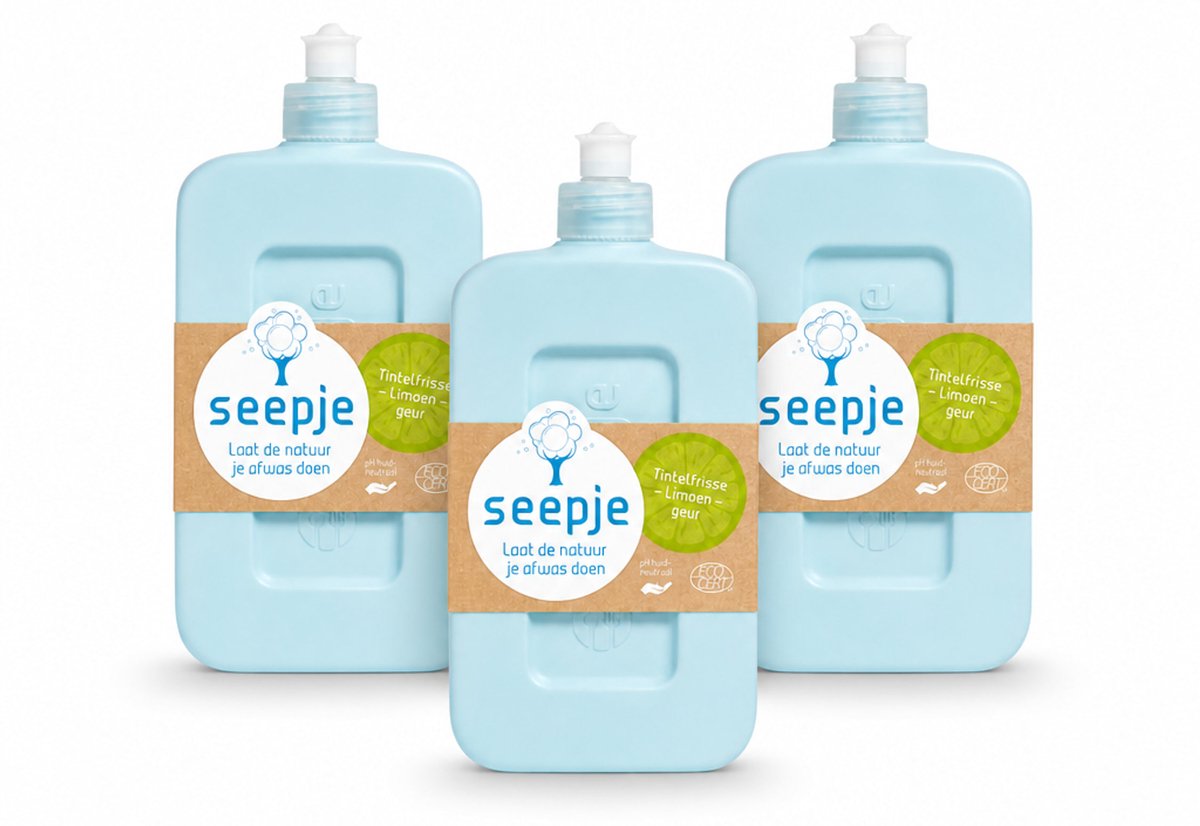 3 x Seepje - Afwasmiddel - Milieuvriendelijk - Tintelfrisse Limoen Geur - 500 ml - Voordeelverpakking - 3 stuks