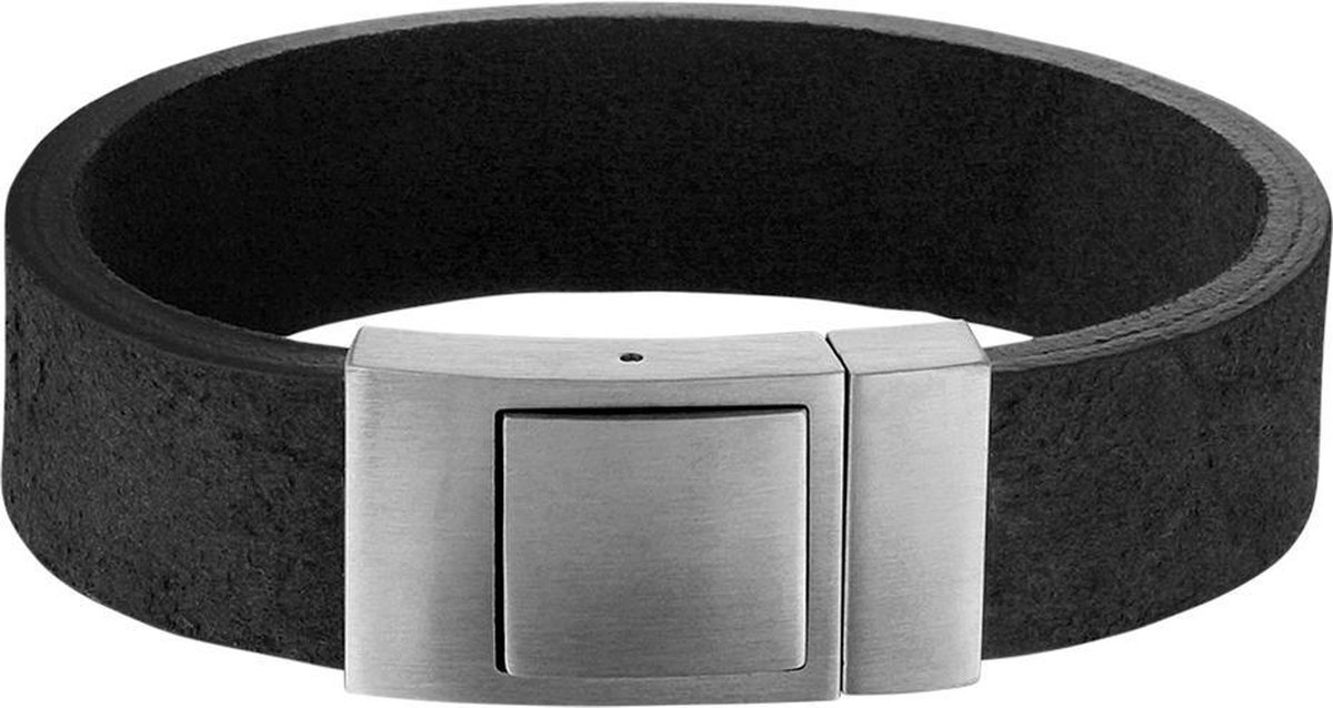Vigor Armband Leer Mat 18 mm 21 cm - Staal