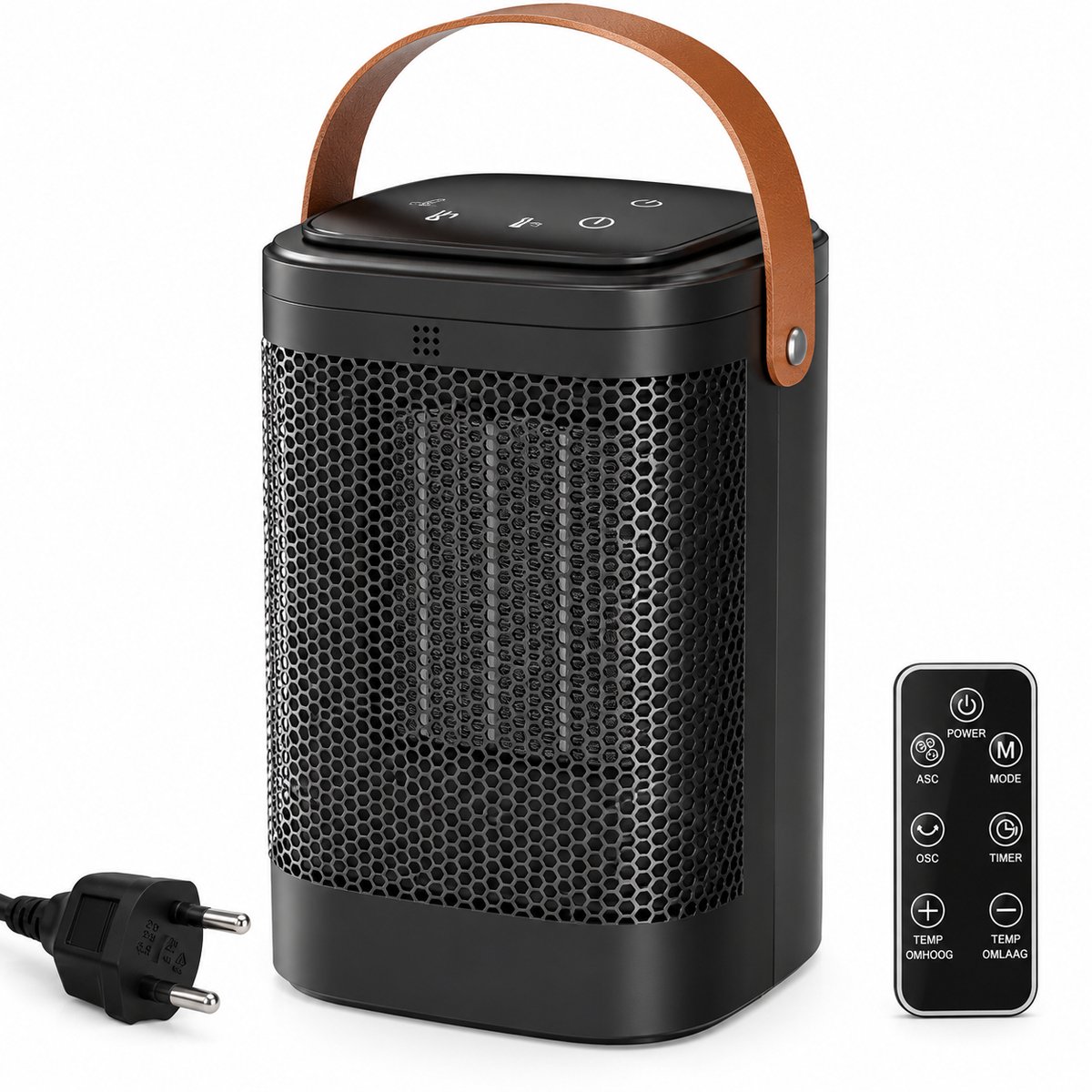 DPLUNIQ Verwarming - Kachel - Heater - Radiator - Elektrisch - Draagbaar - 1200W - 20 m² - 80° Oscillerend - Keramisch - Zwart