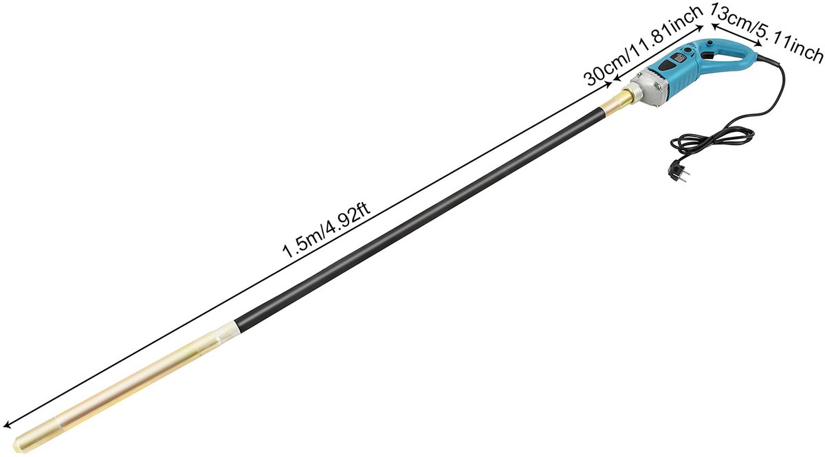 Betonvibrator Elektrisch - 1300 W Vermogen - 1,5 Meter Trilstaaf - ABS Aluminium Materiaal - Voor Cement En Constructie