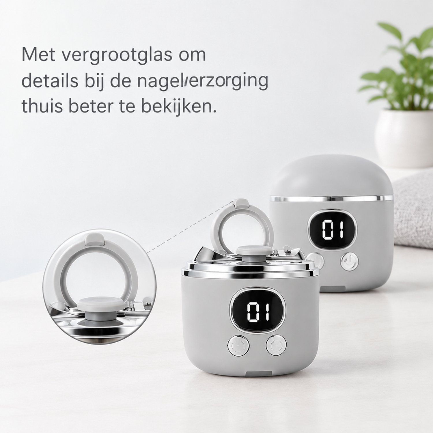 elektrische nagelknipper - Lichtgrijze Engelse uitvoering - Met vergrootglas - Nagelverzorging thuis - Inclusief handleiding en laadkabel