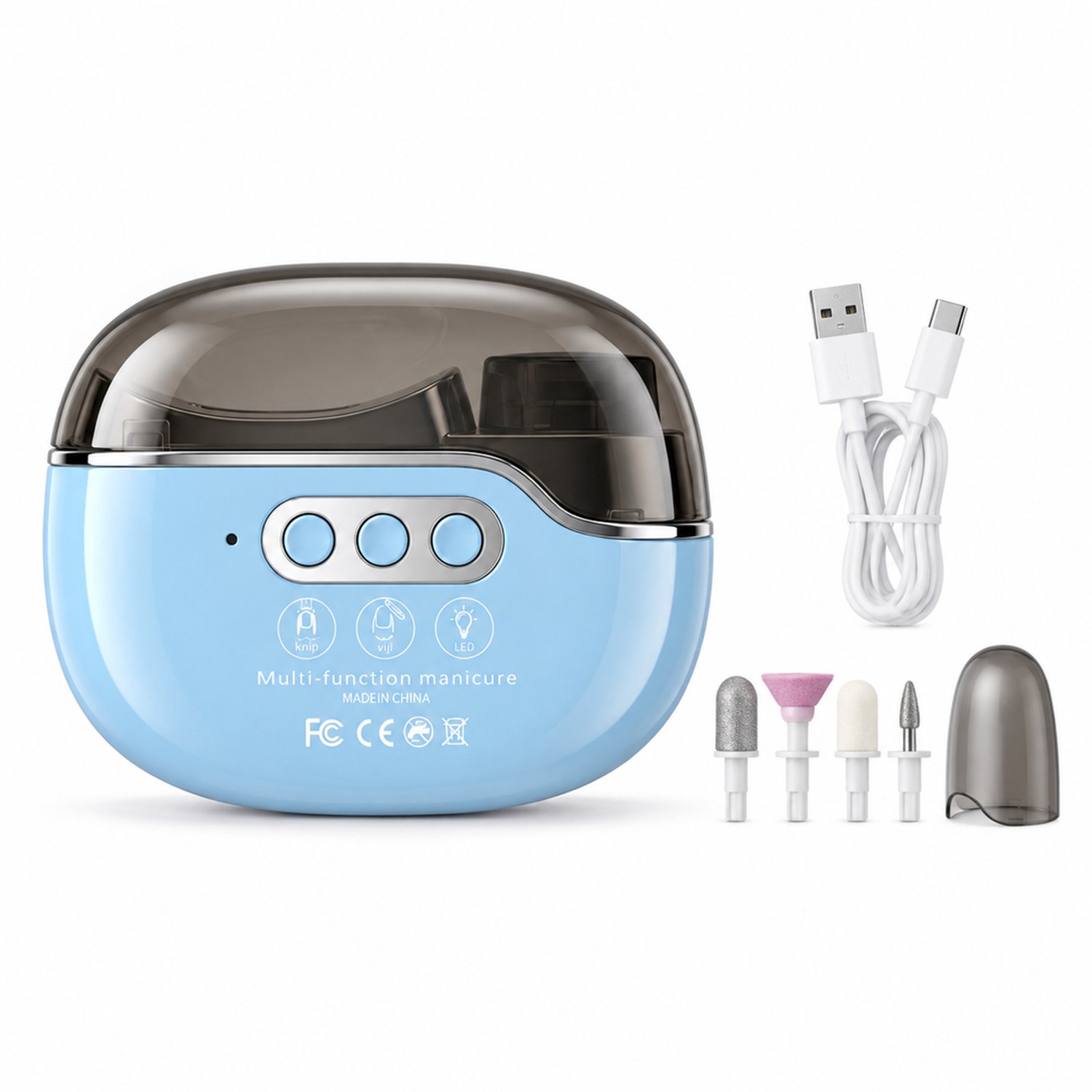 elektrische nagelknipper - Blauw - Knippen, vijlen en LED-nagellamp - Nagelverzorging - Geschenkdoos