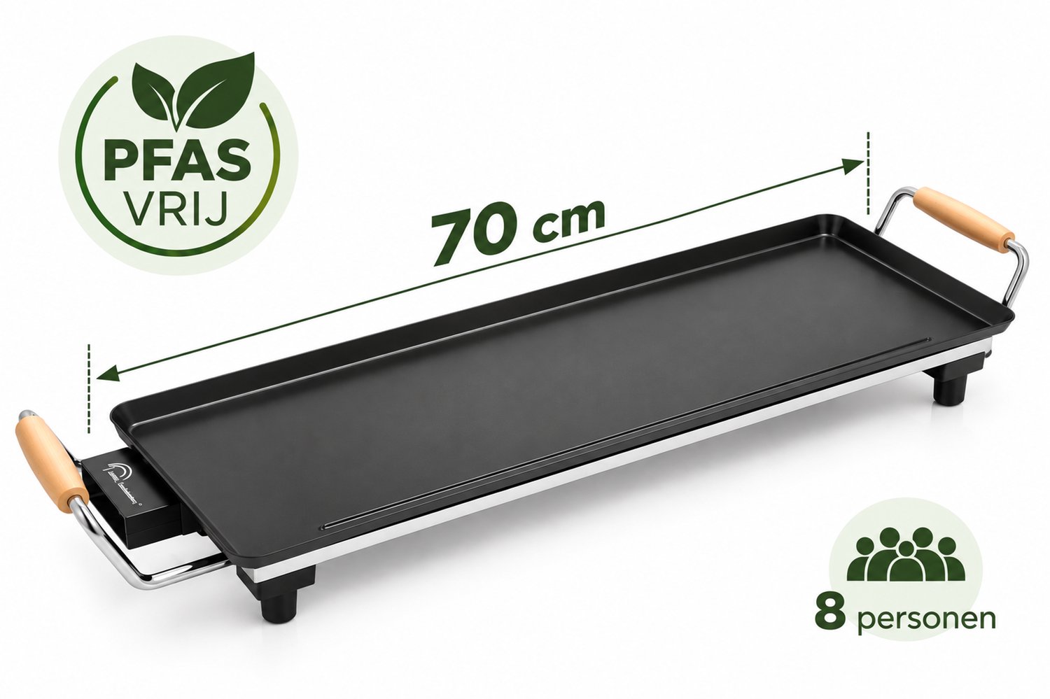 Little Balance 8741 - XL Teppanyaki bakplaat/grillplaat - 1800 Watt - 70 x 23 cm - PFAS vrij - 8 personen