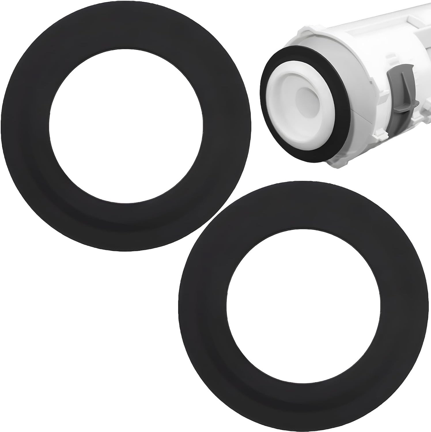 Set van 2 Rubber Vervangingsafdichtingen voor Spoelkleppen, 43 mm x 71 mm, Geschikt voor Siamp Optima 49 50, Silicone Afdichting, Zwart, Waterdicht en Duurzaam