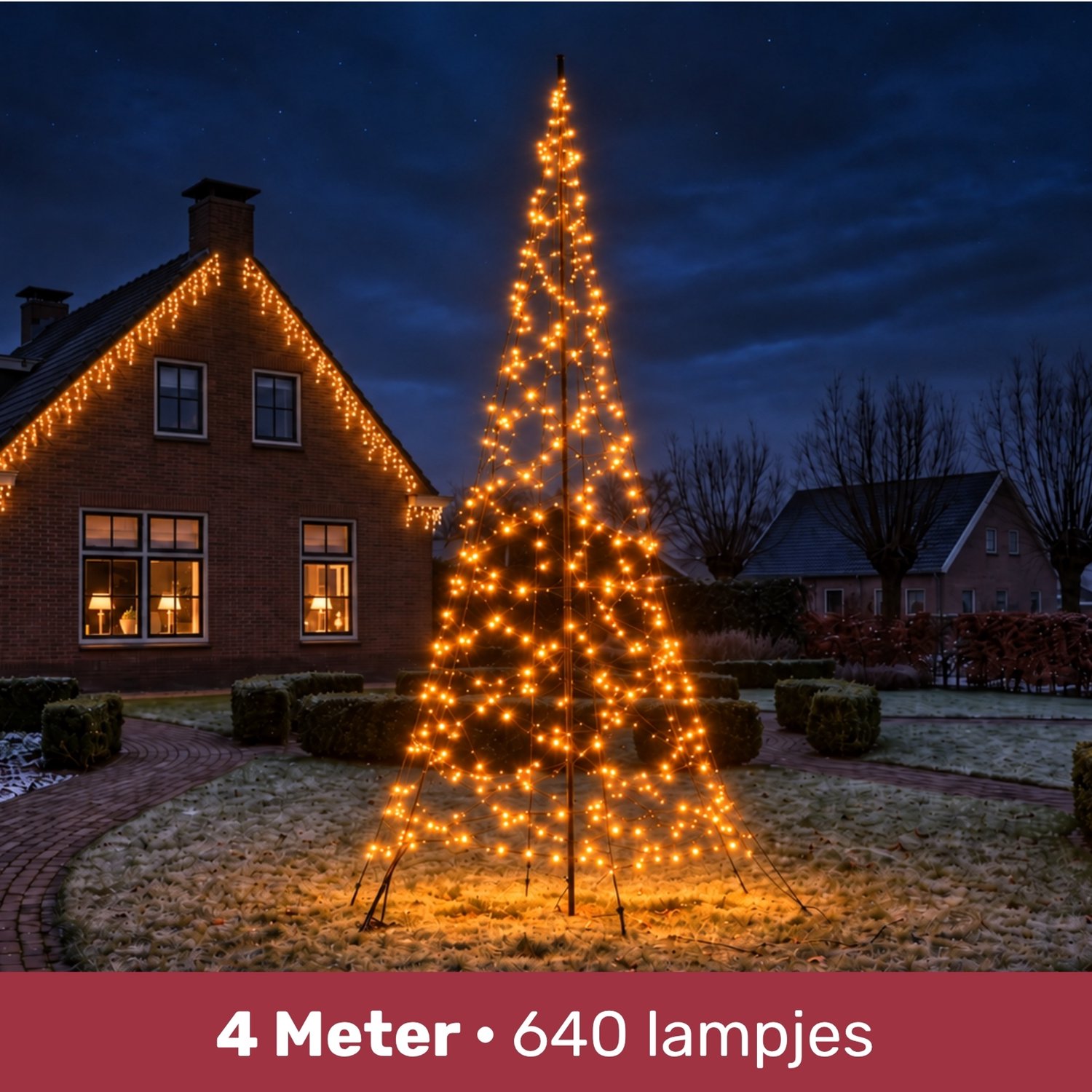 Blynx LED Kerstboom Buiten - 4 Meter - 640 Warm Witte LED Lampjes - Vlaggenmast Kerstboom - Inclusief Mast en Adapter - Met Timer - IP44