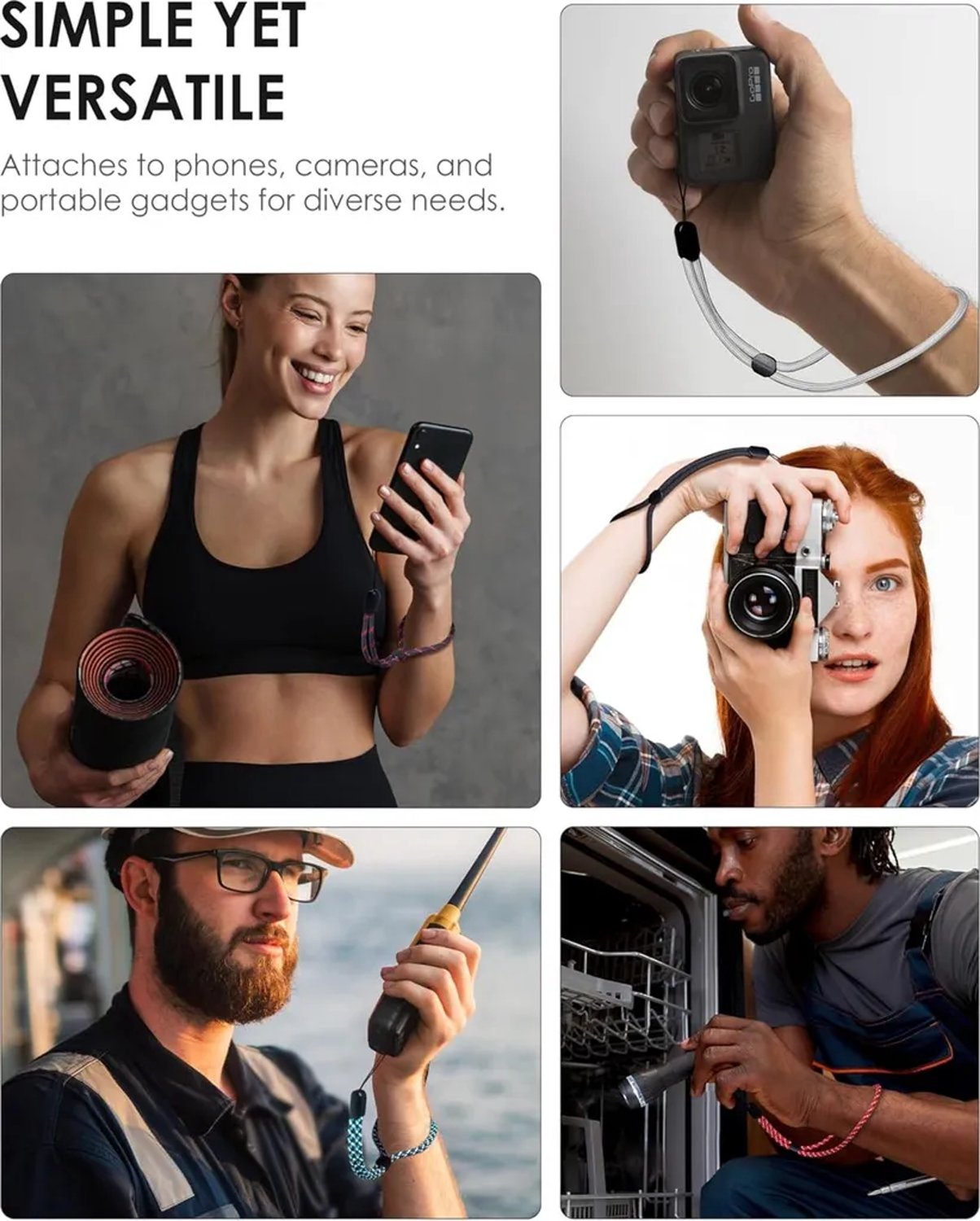 Telefoonpolsbandjes, set van 6, verstelbare gekleurde nylon bandjes, Geschikt voor camera's, sleutels, sleutelhangers, mobiele telefoons, USB-sticks, portemonnees en identiteitsdocumenten.