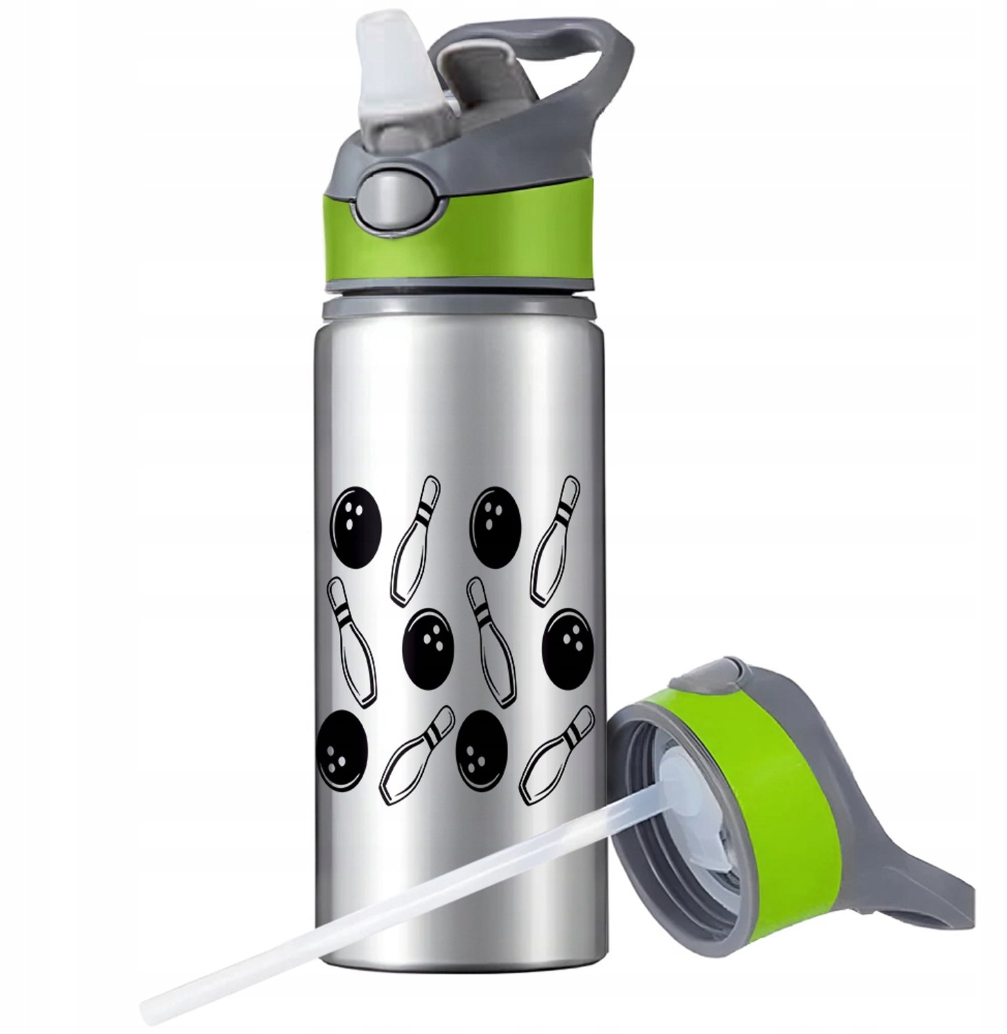 Aluminium Sport Bidon 650ml met Rietje en Handvat - Zilver
