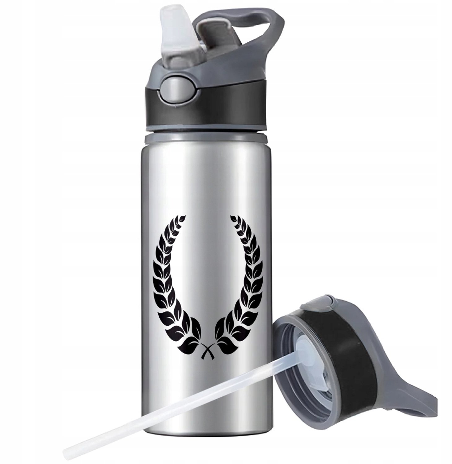 Aluminium Sport Bidon 650ml met Rietje en Handvat - Zilver