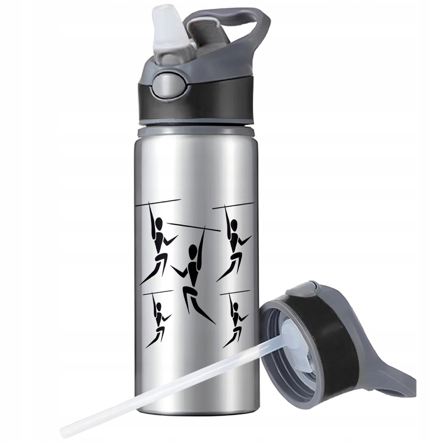 Aluminium Sport Bidon 650ml met Rietje en Handvat - Merkloos