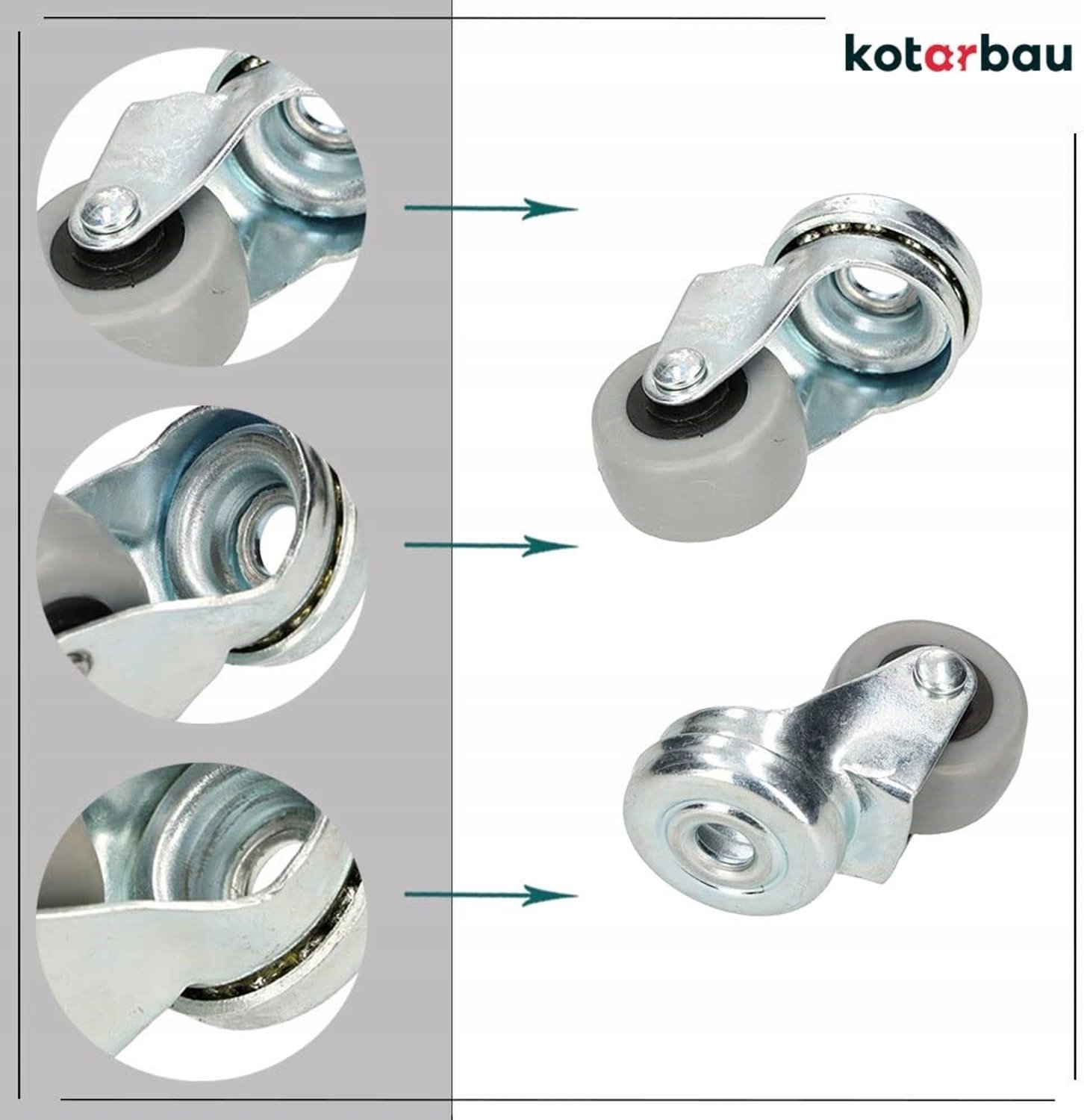 Merkloos GUMMI ZWENKWiel 30mm met Lager - Set van 12