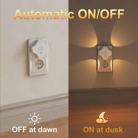 Ryoudavell - LED Nachtlampje op Stopcontact met Bewegingssensor - Set van 2 Dimbaar Insteek Nachtlamp met Lichtsensor - Warm Wit Stervormig Lampje 30-100LM - Automatisch Aan/Uit voor Gang, Trap, Slaapkamer en Badkamer - EU-stekker van ryoudavell — afbeelding 5
