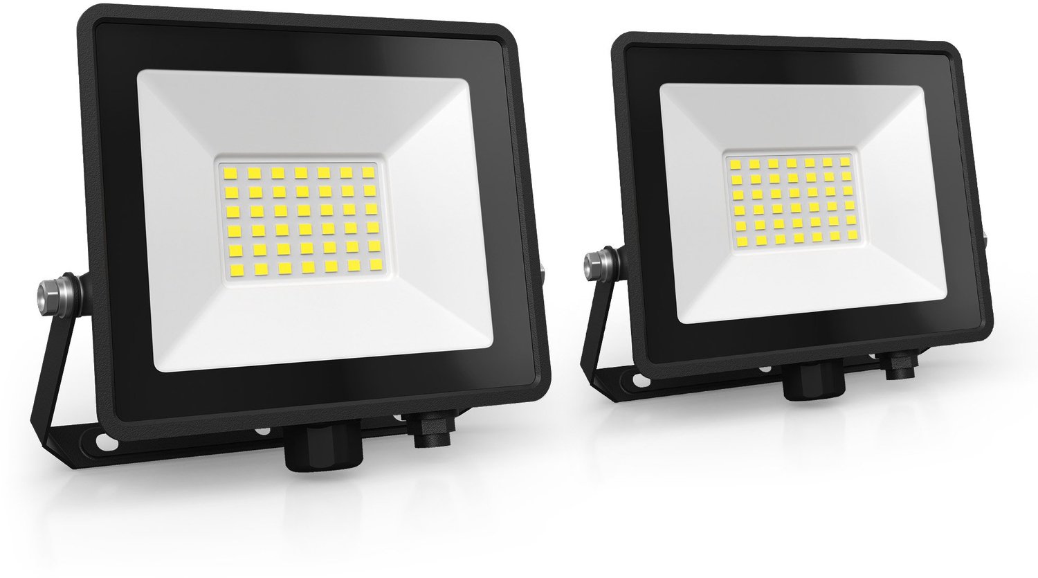 LEDVION 2x ECO LED-schijnwerper buiten, IP65, 30W, 110lm/W, koel wit, 6500K, superhelder, breedstraler, buitenlamp Zwart