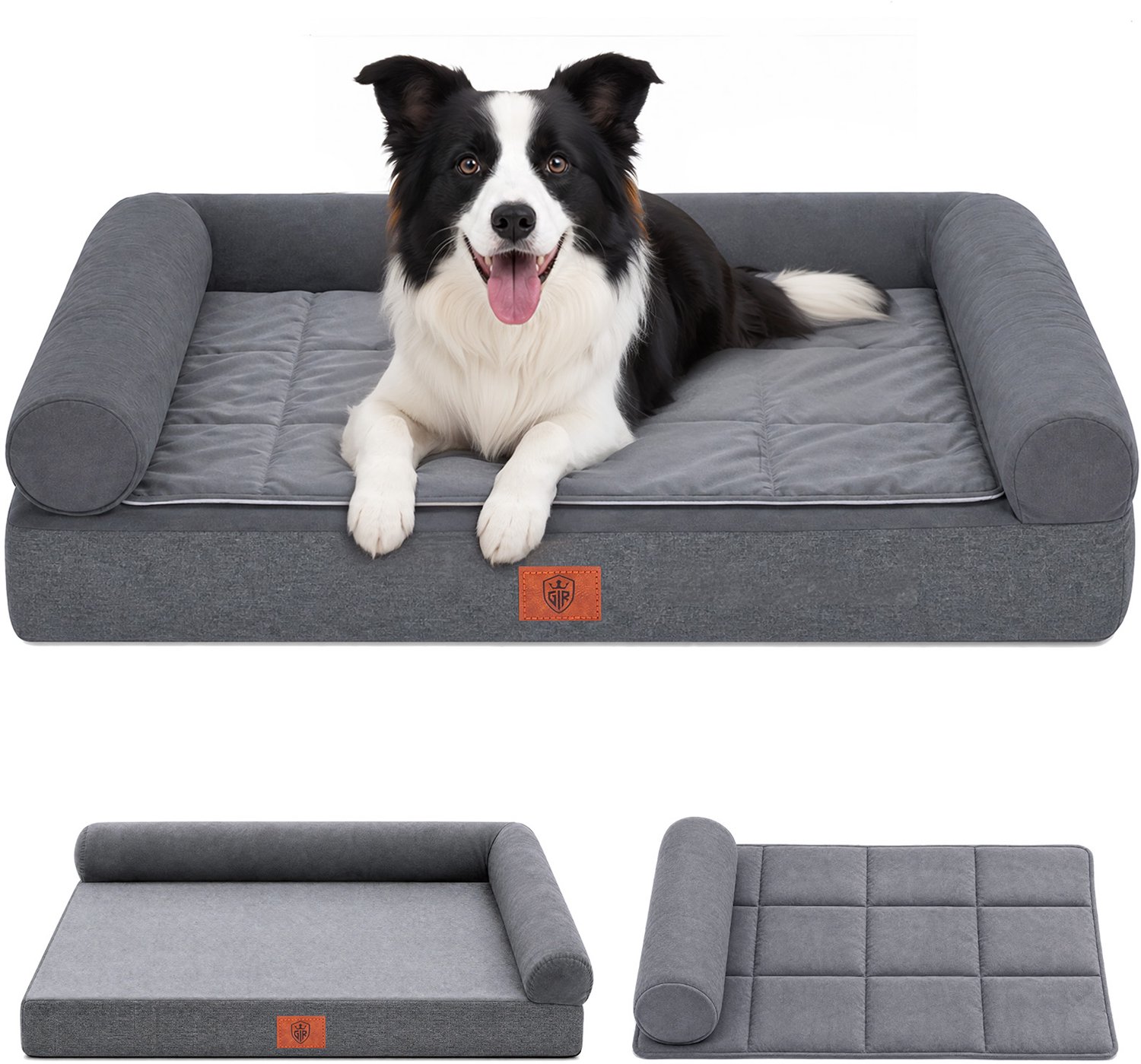 GTPLAYER - Hondenbed 119x84x21 cm - Eierschaal Schuim Waterdicht Wasbaar - Grijs