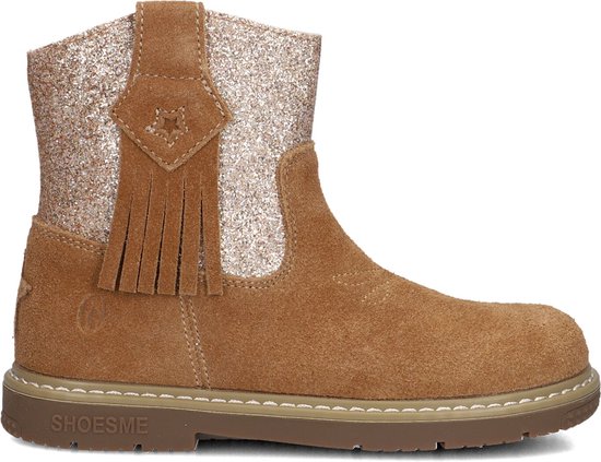 Bruine suède laars met glitter glitter schacht en franjes met ster.