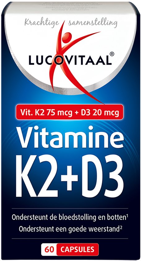 Lucovitaal Vitamine K2 + D3 met 60 capsules. Krachtige samenstelling.