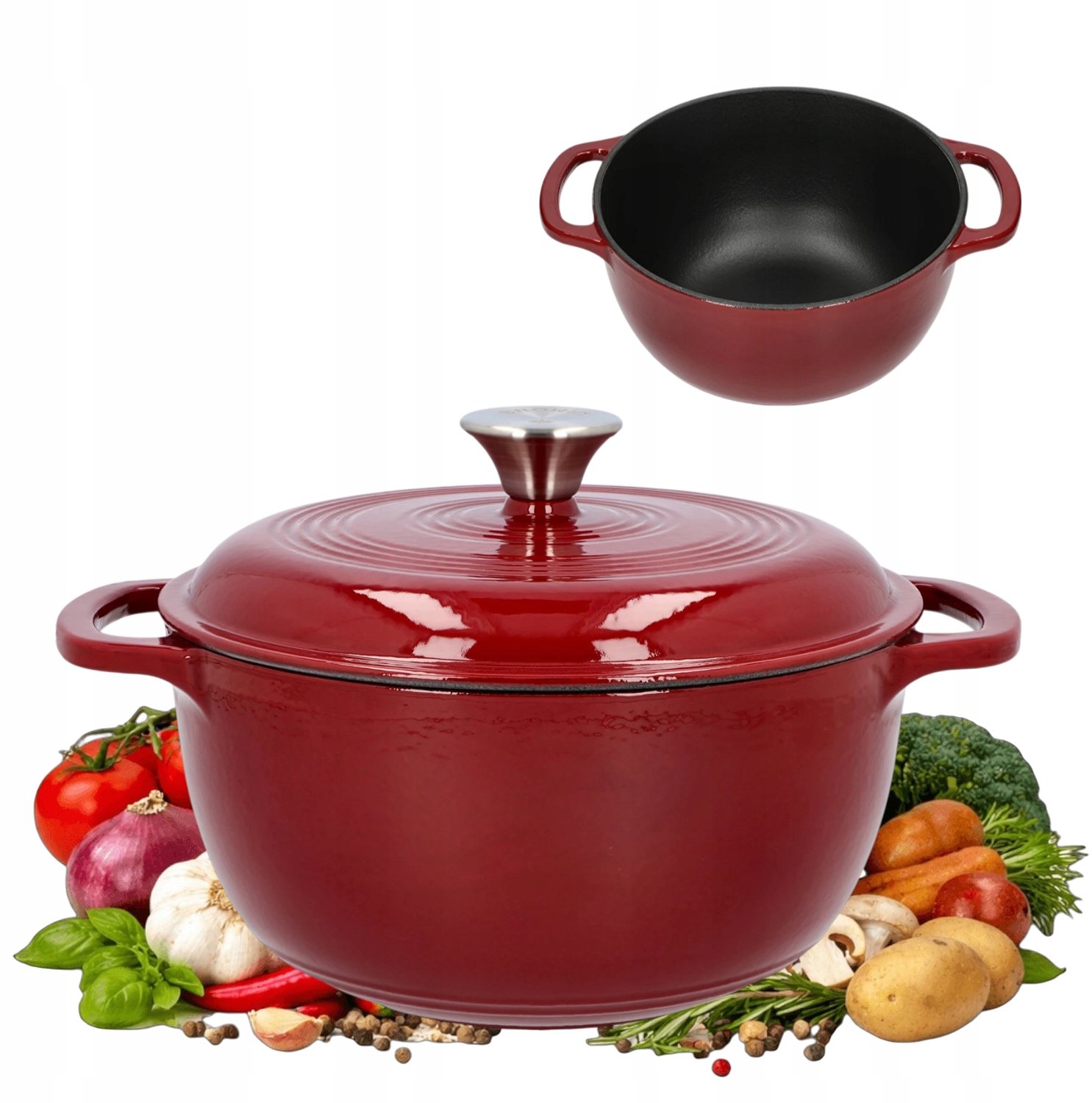 Bordowy Emaljowany Garnek Żeliwny 4L - Inductie & Oven