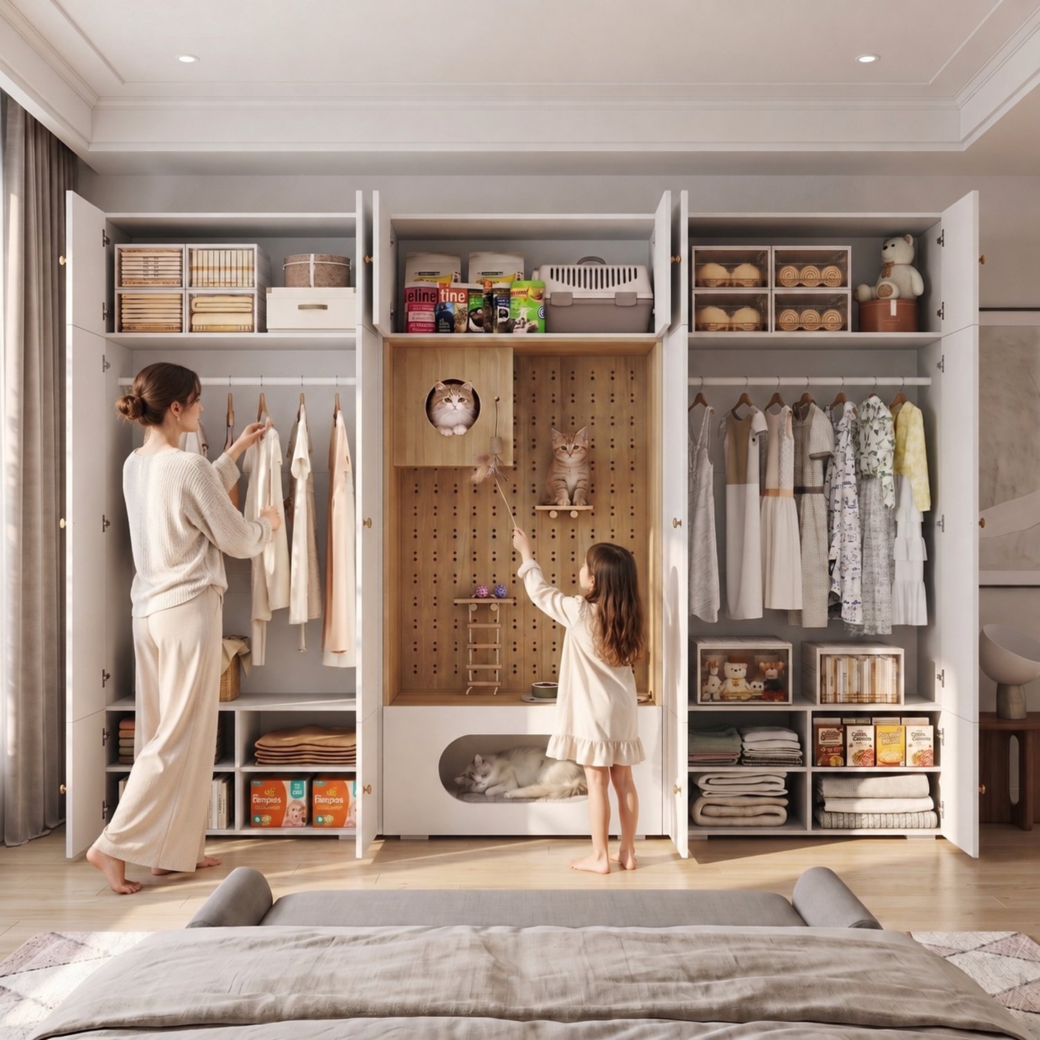 MODENUIT Kledingkast - Met Kattenklimmuur En Kledingstang - Voor Woonkamer - Spaanplaat - 270x50x200 Cm - Wit