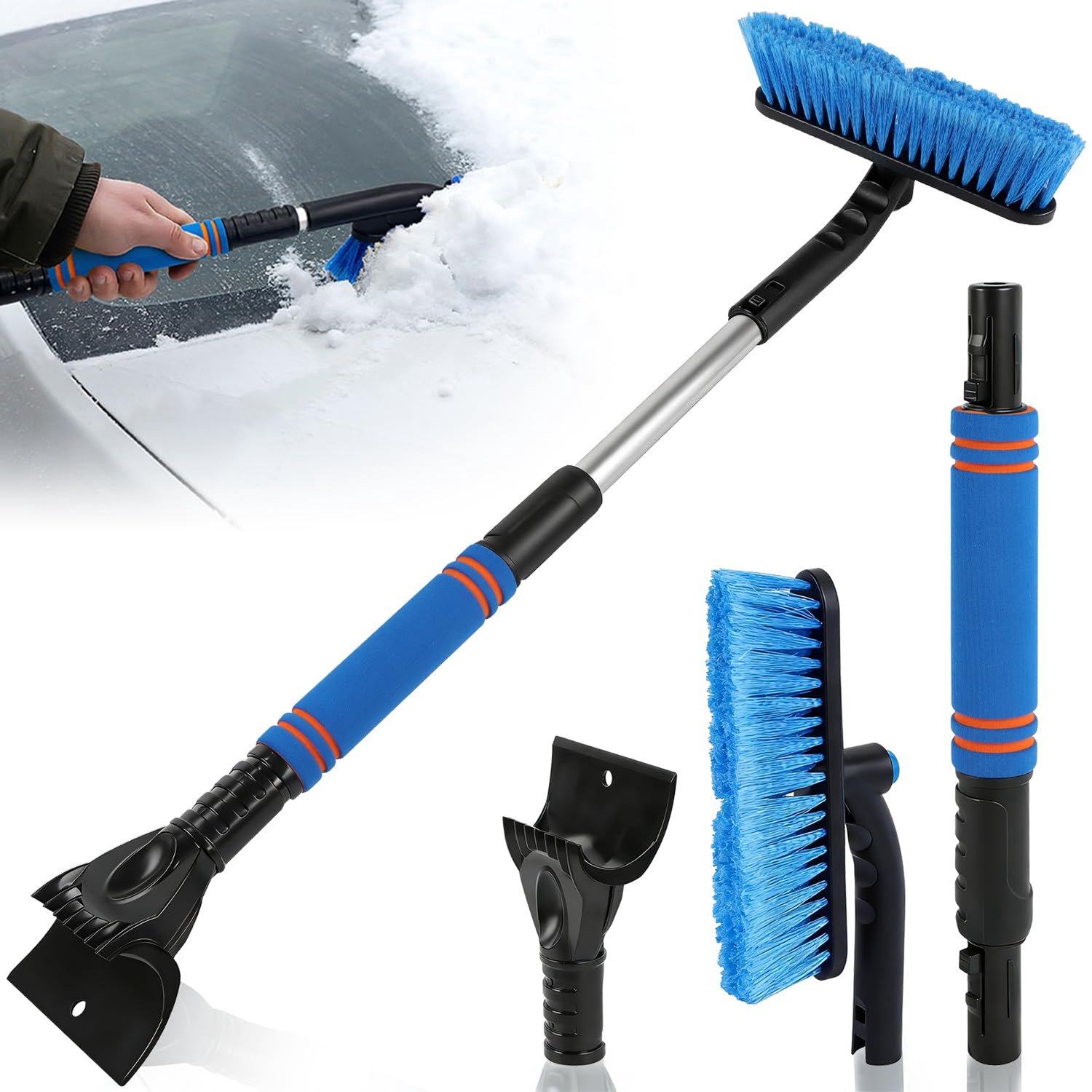 Famanu - Auto ijskrabber met borstel - Verwijdert snel sneeuw en ijs - Uitschuifbare functie - Blauw 1 stuk
