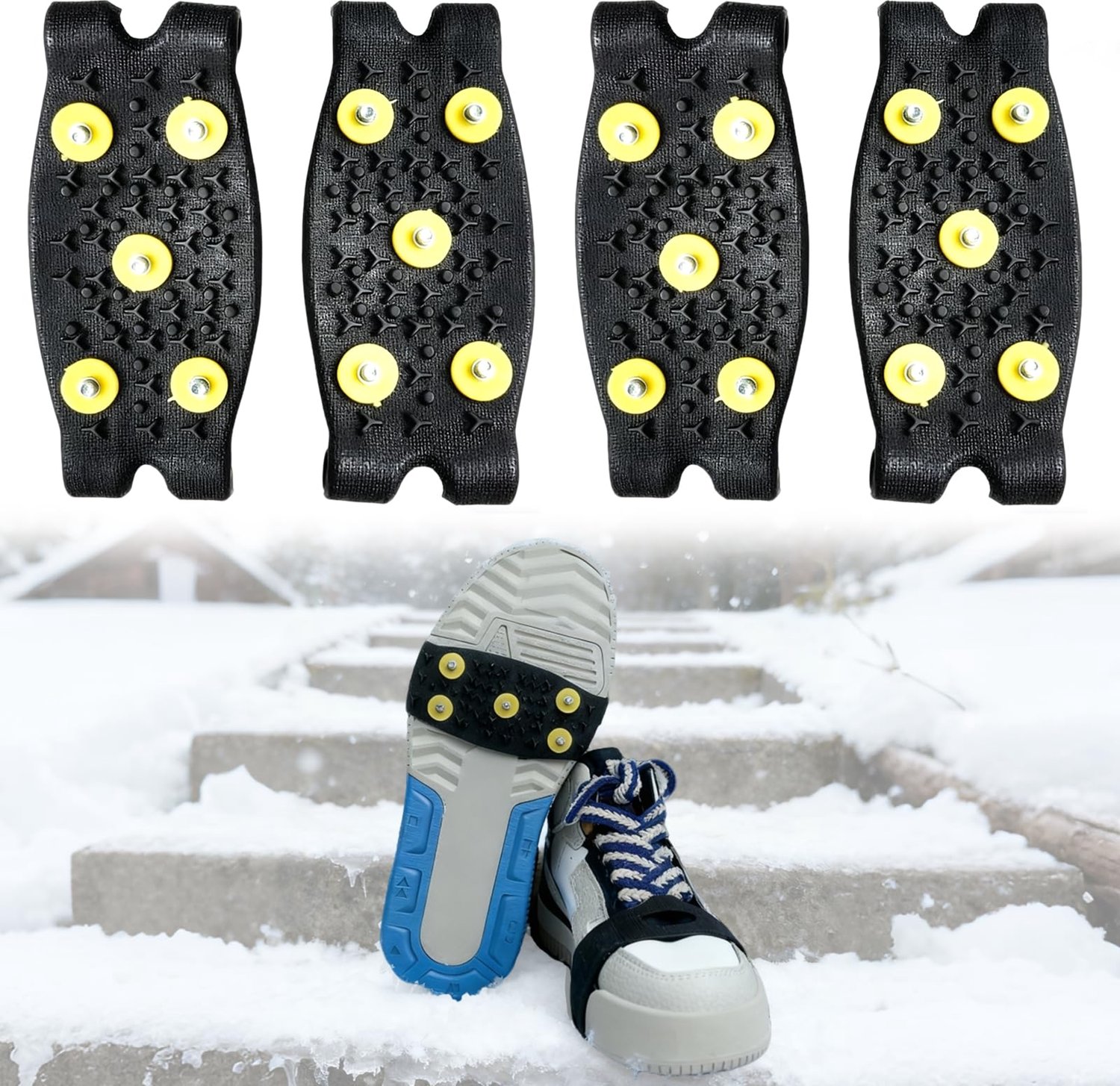 Famanu - Antislip spikes voor de winter - Voorkom uitglijden op ijs en sneeuw - Lichte en stevige uitvoering - Zwart 2 stuks