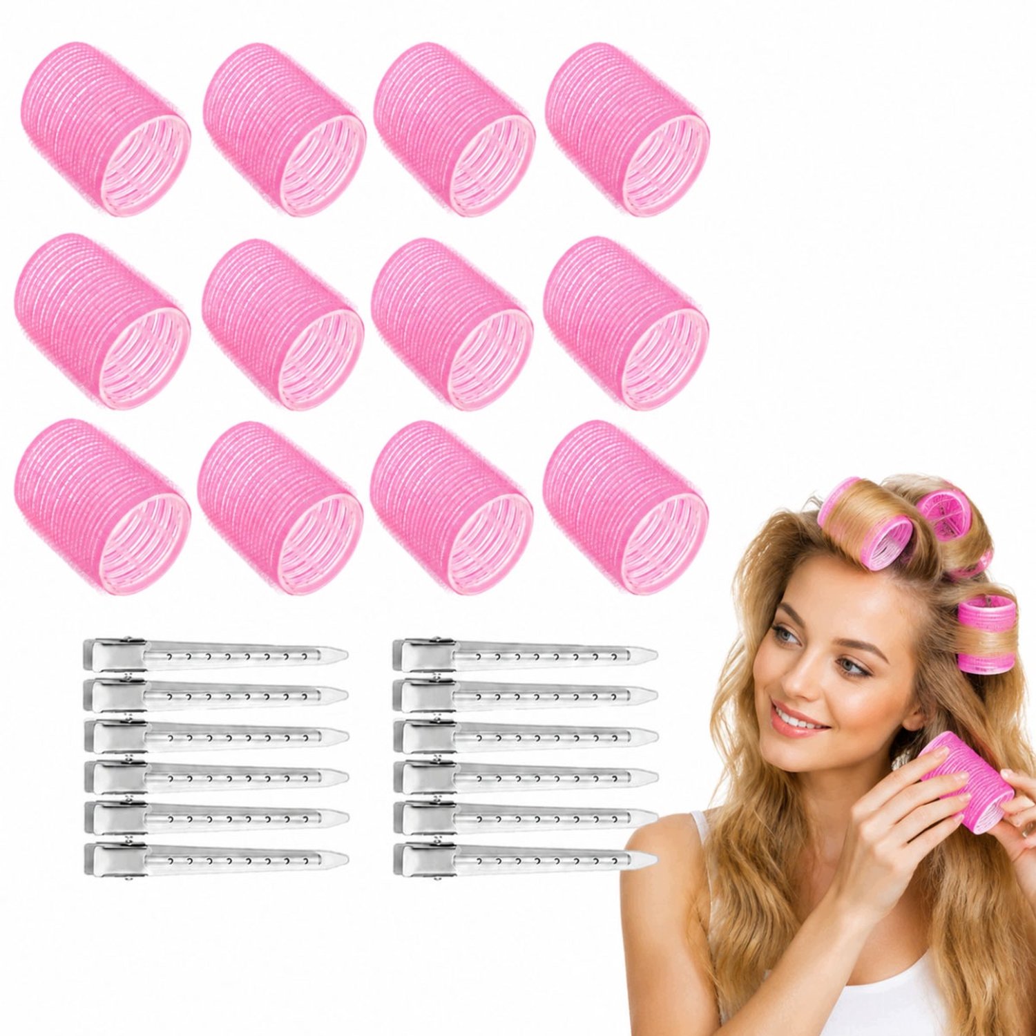 Zelfklevende Haarrollers - Set van 24 stuks - Roze - Voor Krullen en Golven