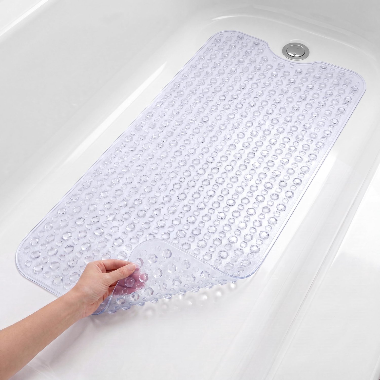 Badkamermat - Antislip met afvoeropeningen - Voor in bad - 41 x 102 cm - Transparant