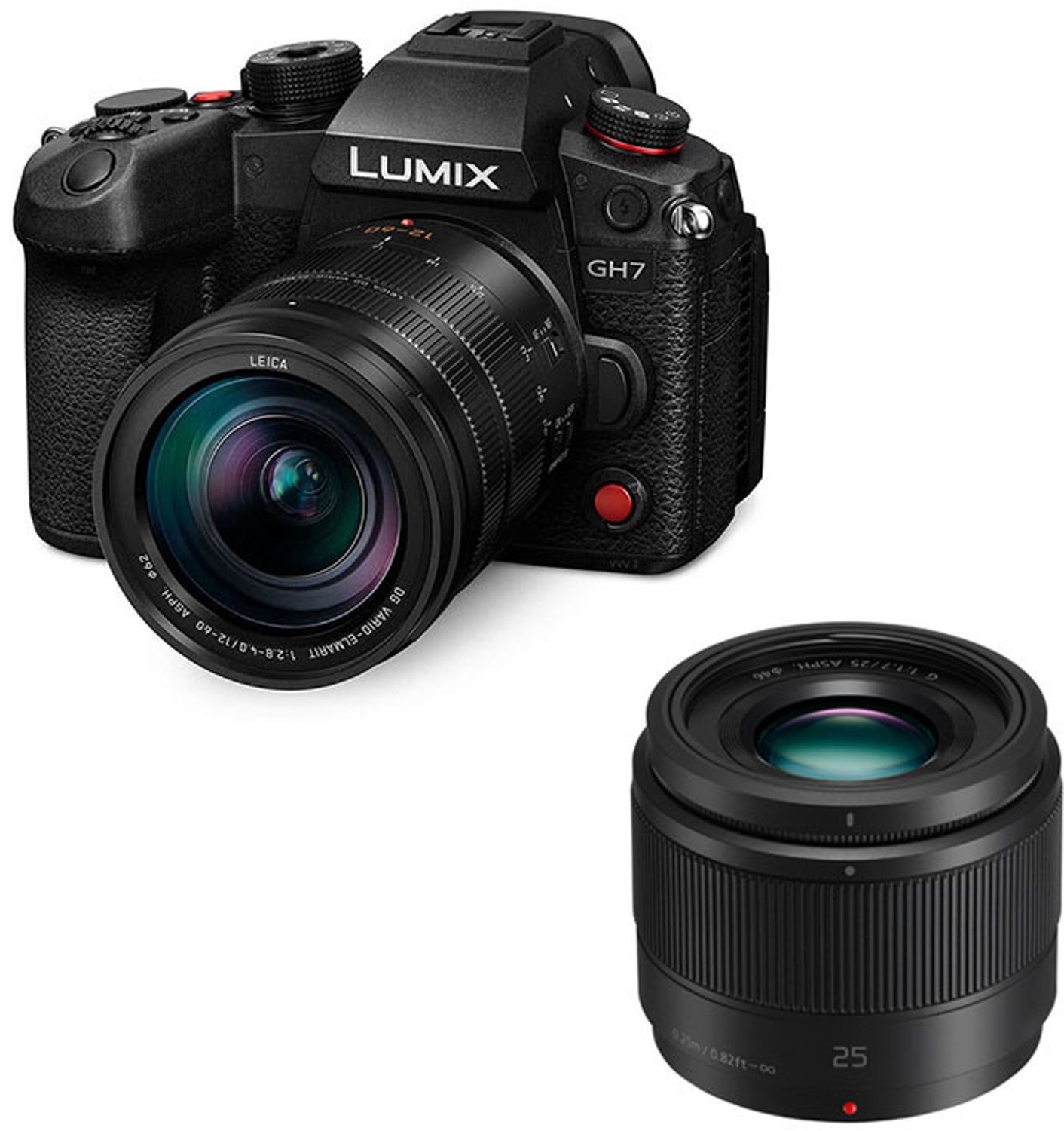 PANASONIC LUMIX GH7 Schwarz + G 12-60mm f/2.8-4 Objektiv + G 25mm f/1.7