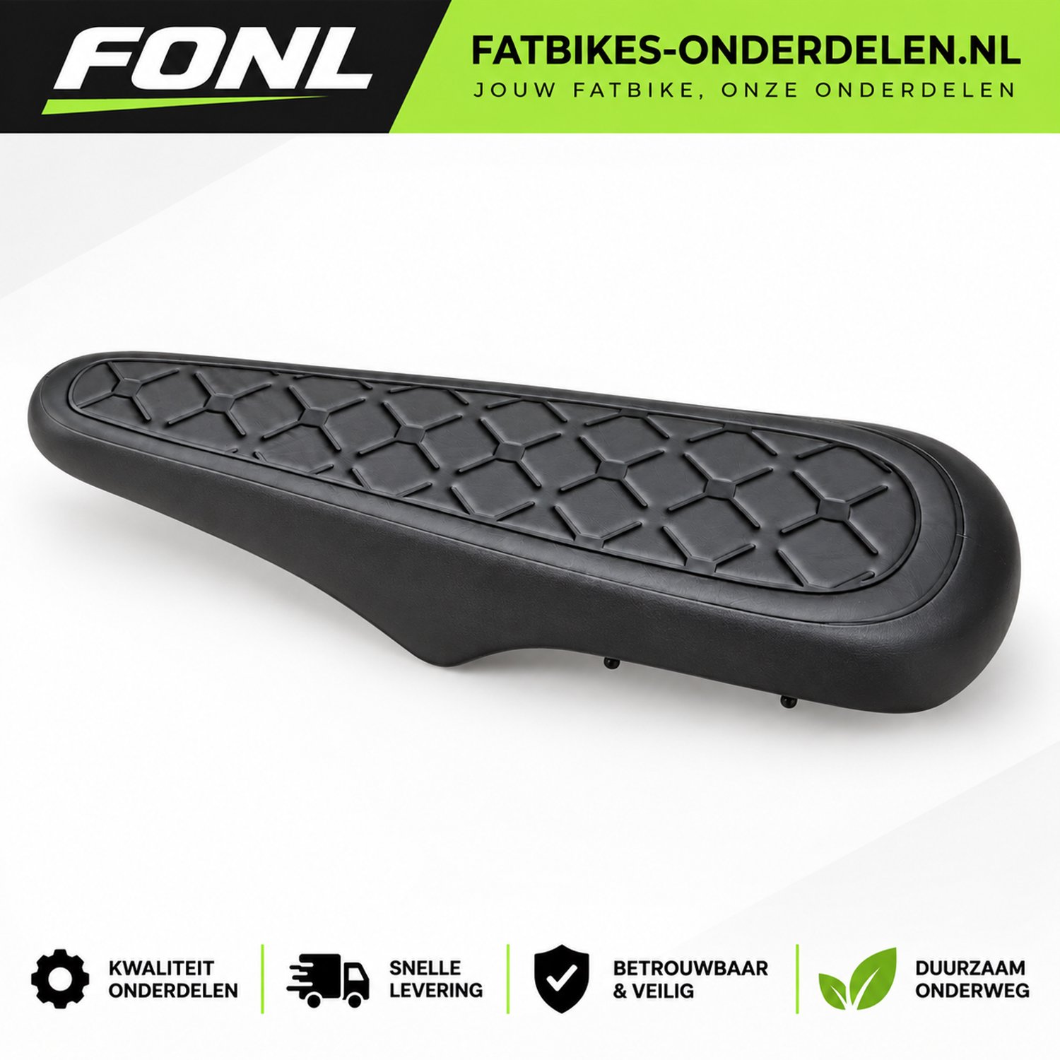 FONL Diamond Fatbike Zadel - Comfortzadel met Ruitpatroon voor Ouxi V8 en V20 - Zadel Elektrische Fiets - Zwart