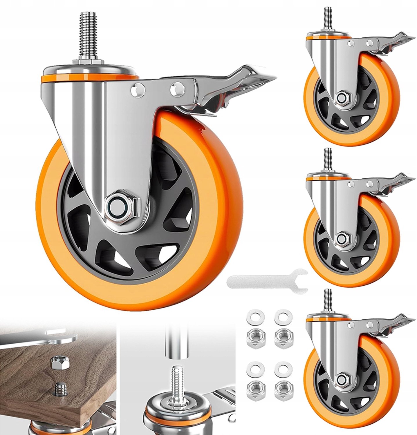4x Zwenkwielen met Rem M12x30 - 100mm - Merkloos