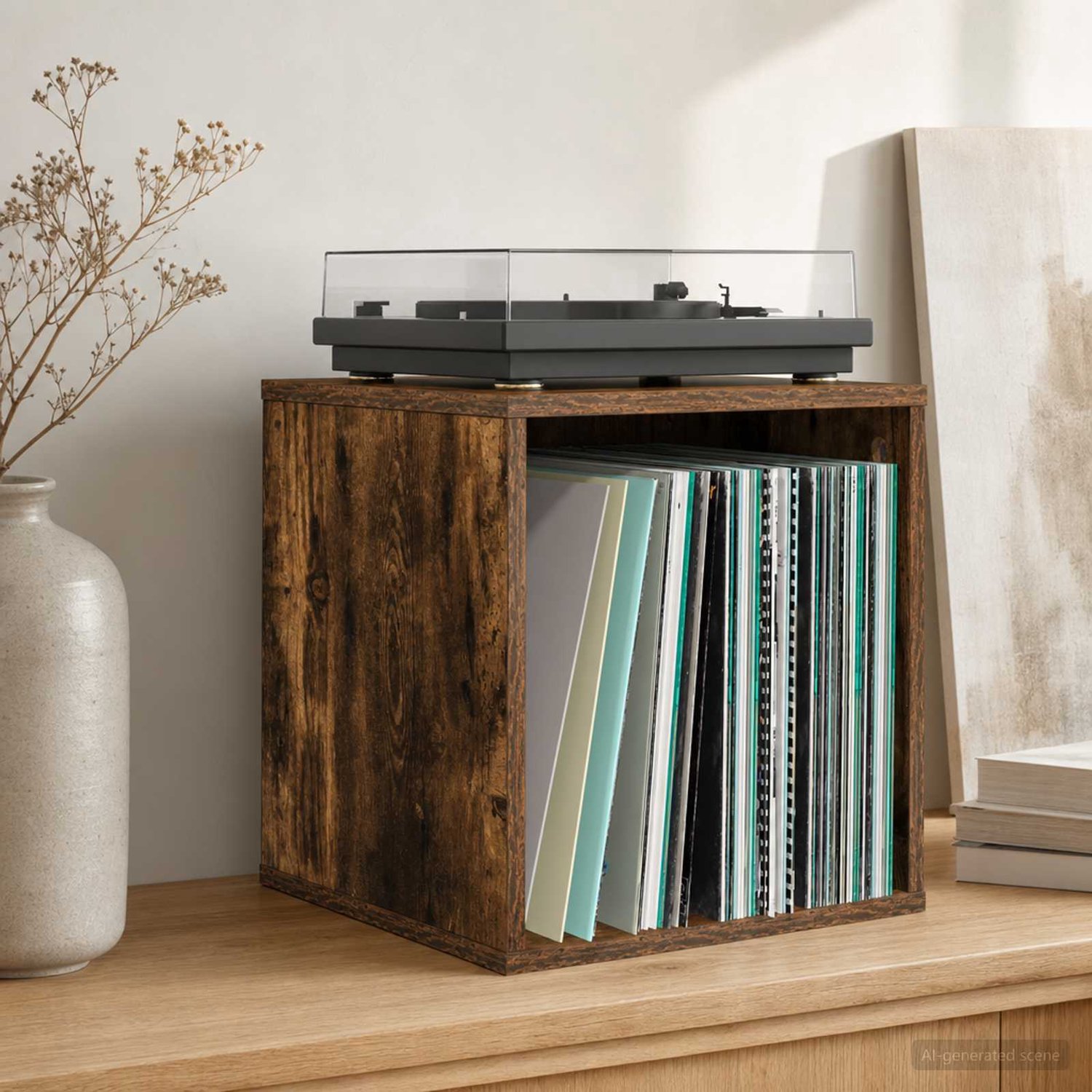 Image of vidaXL - Vinyl - Album - Doos - 2 - st - Gerookt - eiken - 37 - x - 36,5 - x - 38 - cm