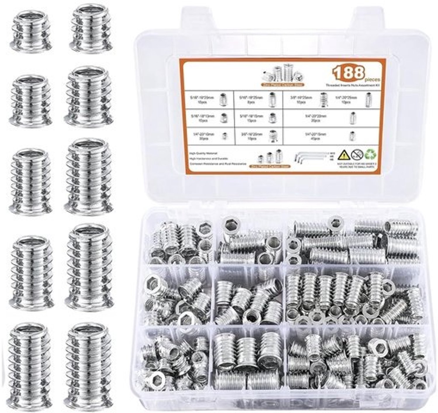 Set bevestigingsmoeren - Hardwareassortiment - Voor meubelmontage - Compleet met sleutels - 22 x 18 x 5 cm - Zilverkleurig