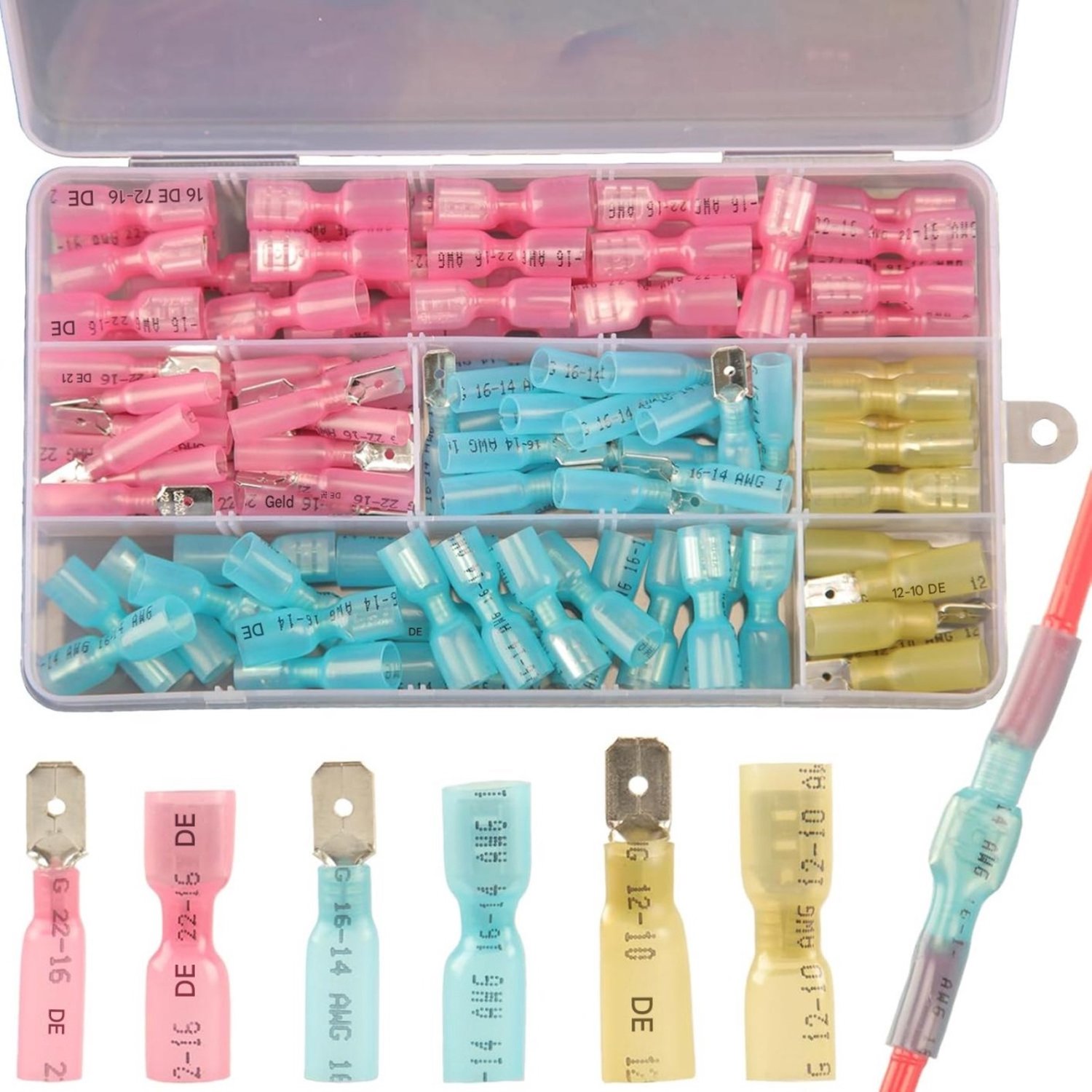 SSTRWGOOD 112 Stuks Hozen en Kits - Thermokrimpbare Elektrische Aansluitklemmen Mannelijk en Vrouwelijk - Waterdichte Kabelschoenen met Krimpbus - Geschikt voor Marine en Automotive Toepassingen - Plastic