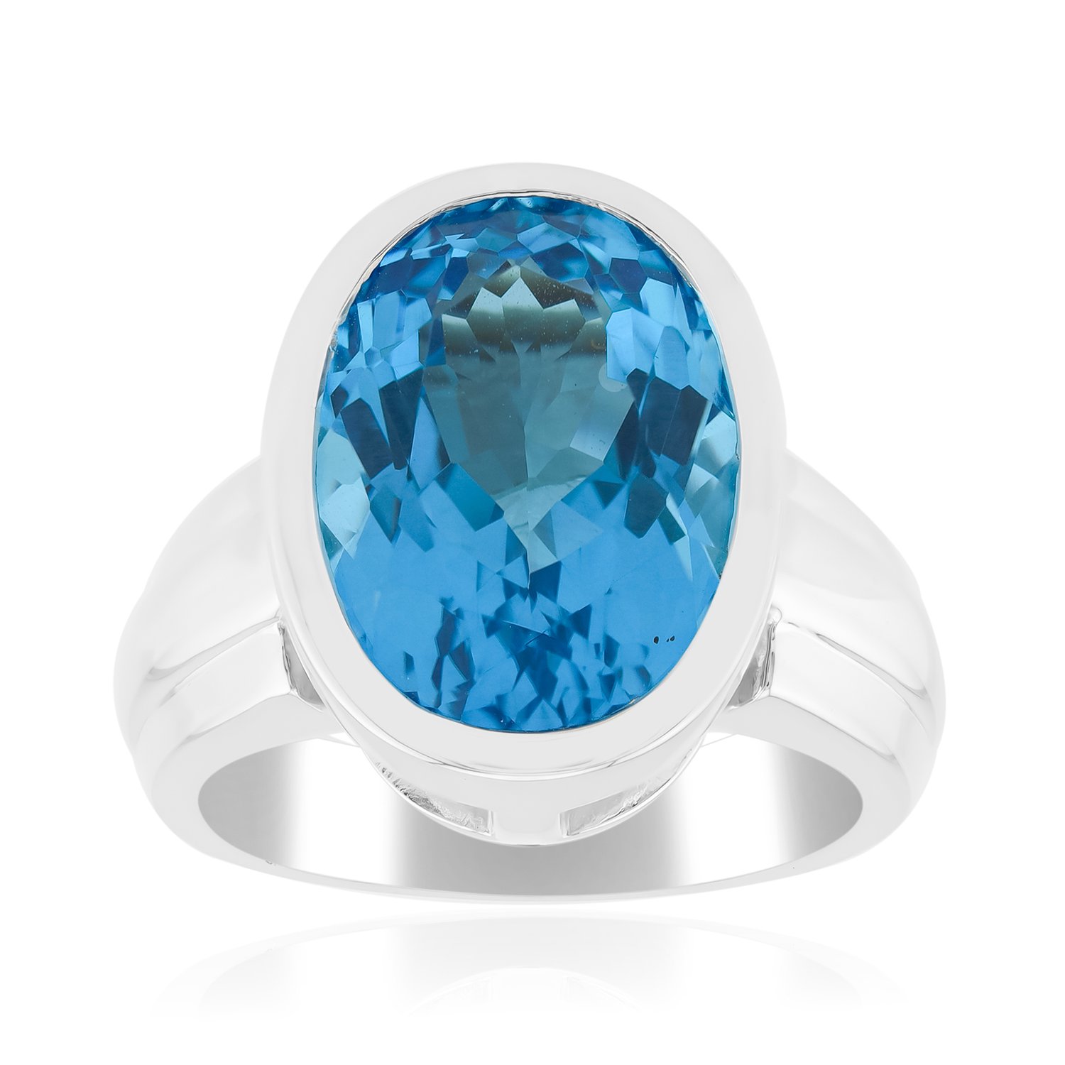 Cavill - Zilveren Ring met 6,486 ct Ovale Marambaia Topaas - 925 Sterling Zilver Palladium - Elegante Blauw Edelsteen Ring - Bezelzetting
