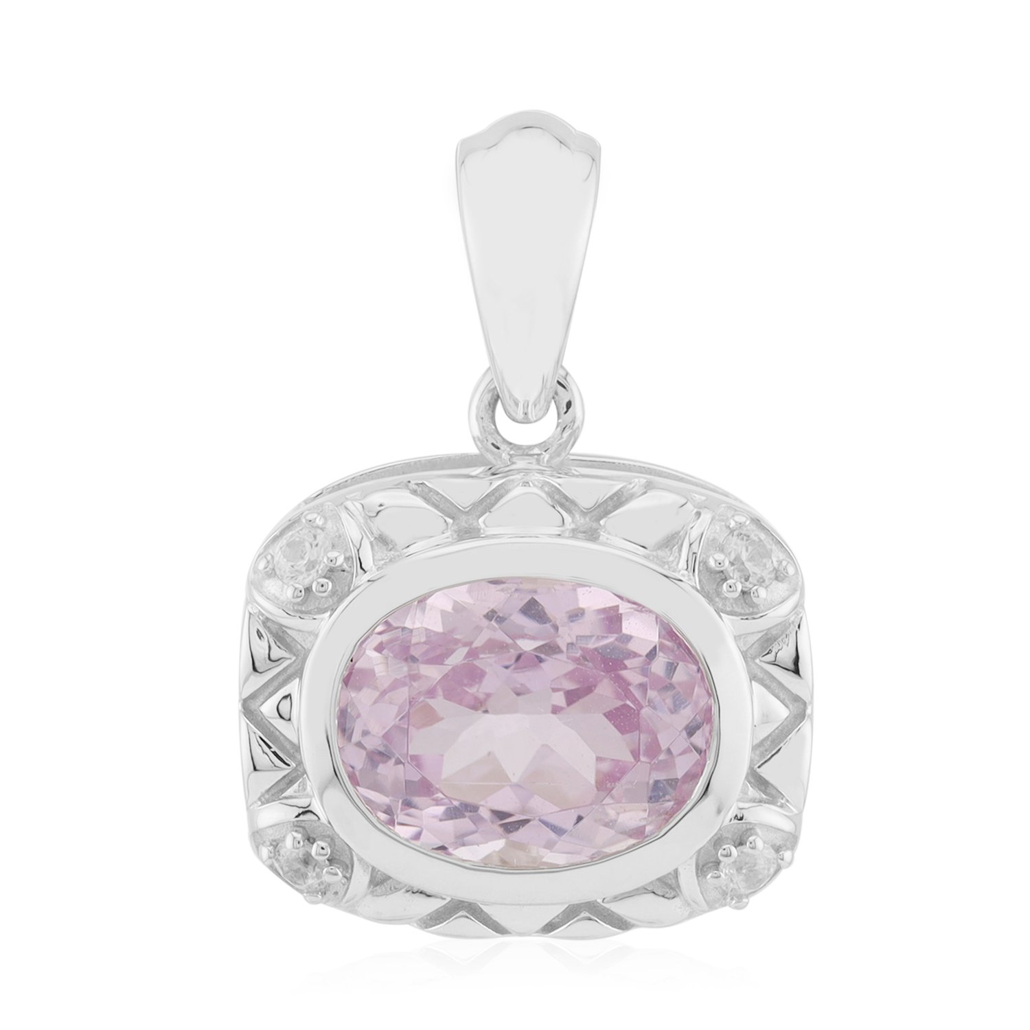 Cavill - Zilveren Kunziet Hanger - 925 Sterling Zilver Palladiumlaag - Ovale Kunziet 2,21 ct & Zirkoon Totaal 0,075 ct - Elegante Edelsteen Sieraden