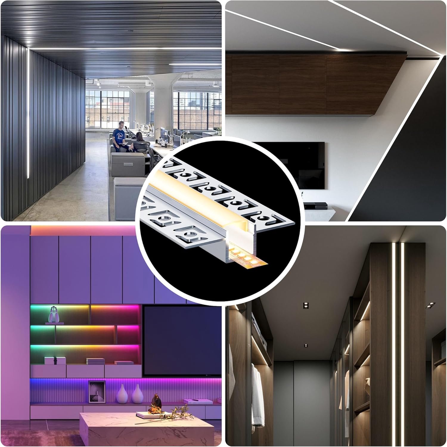 Riserva-LED Profiel-Natuurlijk Aluminium Profiel voor LED Strip-Met Acryl Diffuser-Bevestigingsaccessoires inbegrepen-2m 6 Stuks 55,5×14,9mm