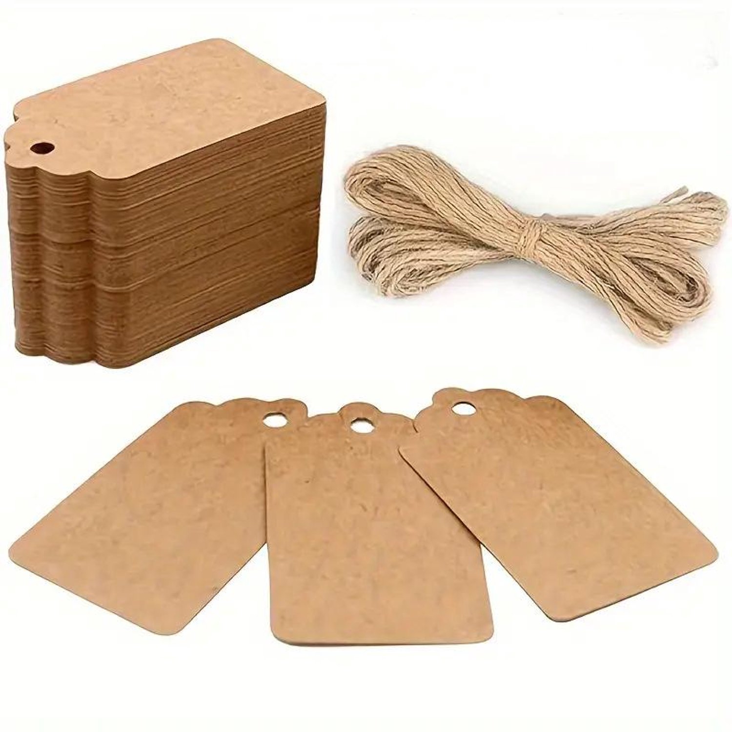 500 kraftprijskaartjes met touwtje, bruine kraftbeschrijfbare kaartjes met touwtje, voor kleding, sieraden, cadeaus en prijsdisplays,Leerkleur - 5*3 cm