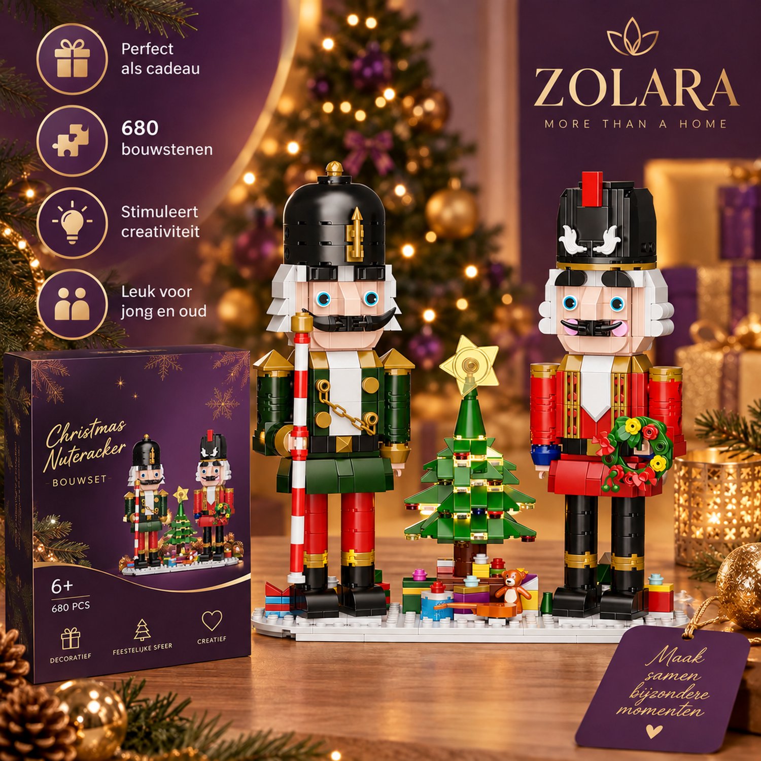 Zolara Kerst Notenkraker Bouwset - 680 Bouwstenen - Kerstboom & Notenkrakers - Decoratie & Cadeau - 14+ - Kerstcadeau - Kerstgeschenk - Imitatie LEGO