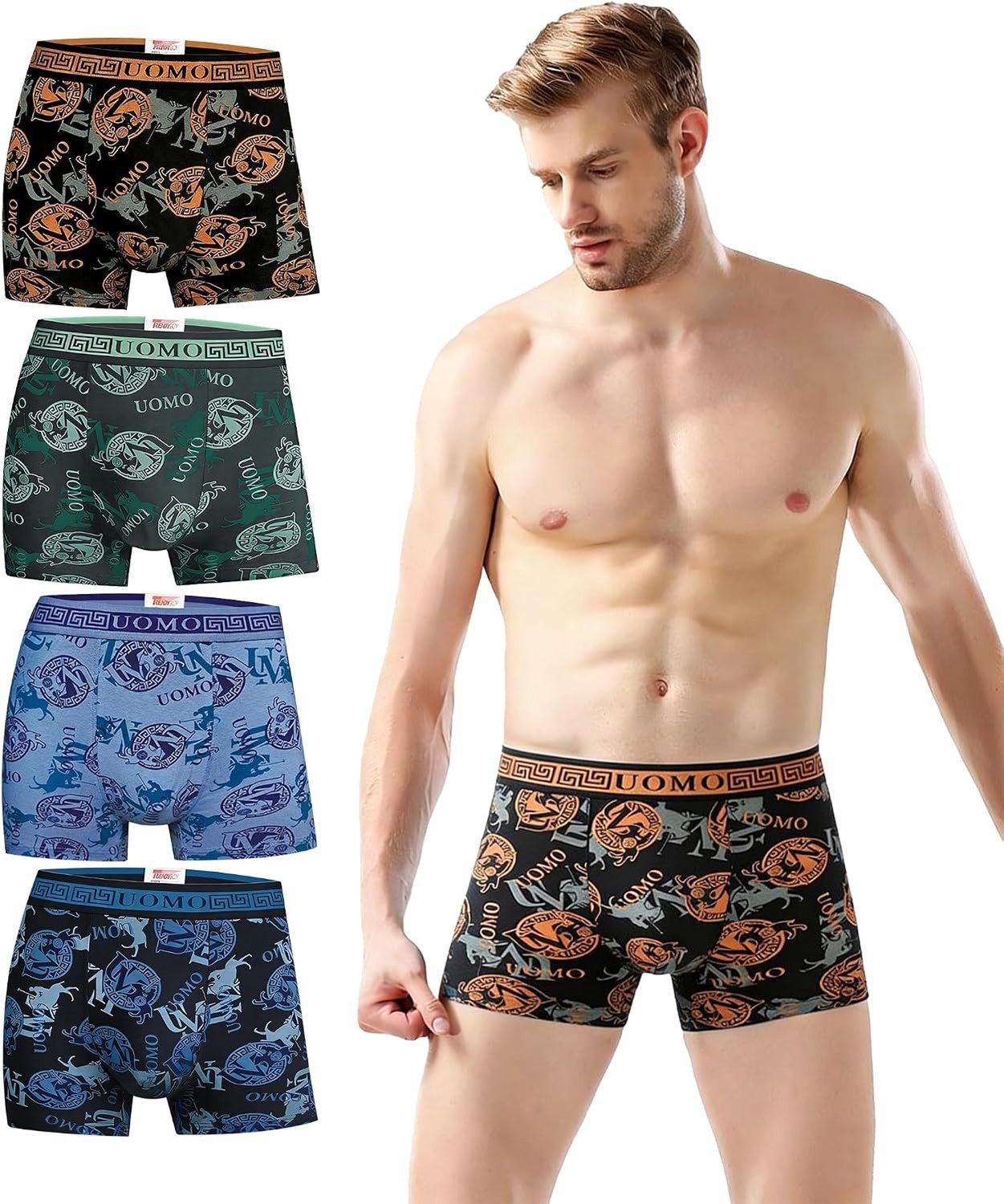 Set van 4 heren boxershorts van katoen - comfortabele, ademende en zachte Y-front boxers voor dagelijks gebruik