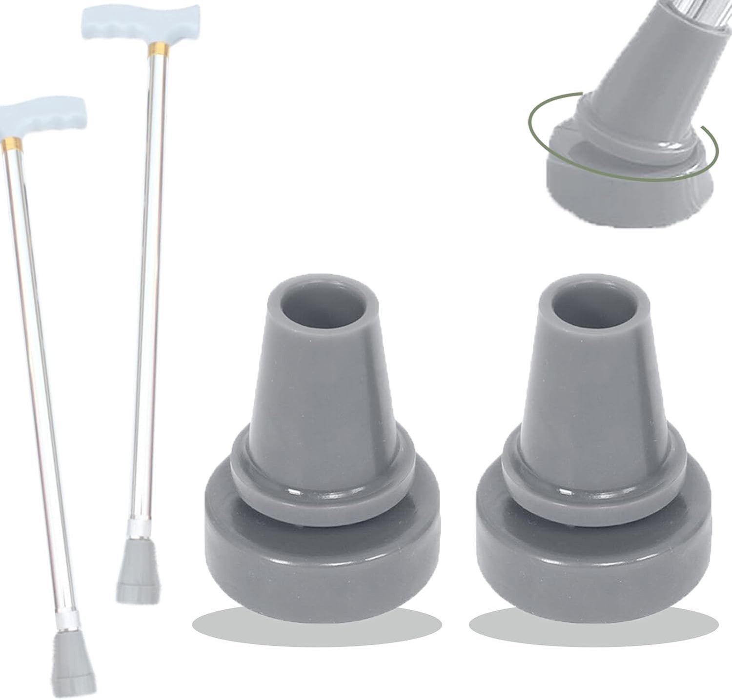 Vervangende 3/4" Kruk wandelstok tips - Antislip voeten voor wandelstok, 360 graden roterend, 2 stuks voor betere stabiliteit en grip