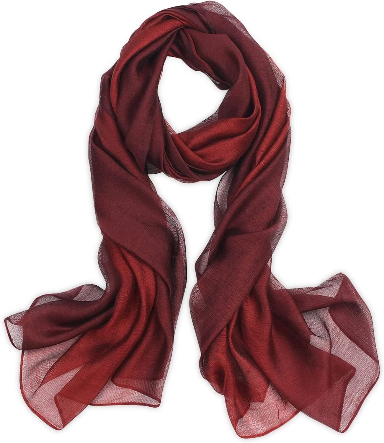 Elegante Zijdeachtige Sjaal voor Dames met Gradient Kleur en Stiksel - Lichtgewicht, Zacht en Beschermend voor Alle Seizoenen, Bordeau + Donkerrood, One Size