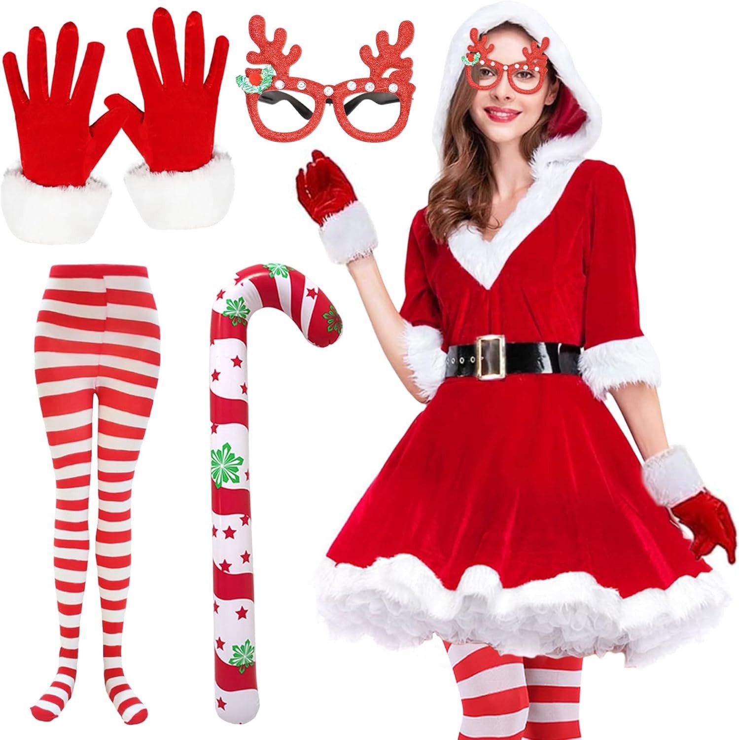 Kerstkostuum voor dames in rood met capuchon, perfect voor Kerstmis en carnaval, fluwelen cape en feestelijke outfit