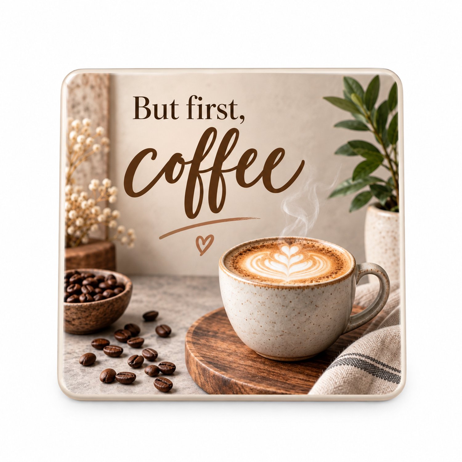 Koffie MDF onderzetter 10 x 10 cm – But First, Coffee – Koffie onderzetter – Cadeau voor koffieliefhebber
