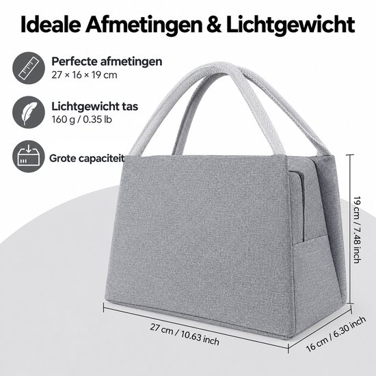 Kaiyaya - Koeltas groot 1 stuk - Houdt eten en drinken koel - 4-laags isolatie & waterdicht - Lunchtas met schouderband - Grijs, 25x30x23cm van kaiyaya — afbeelding 2
