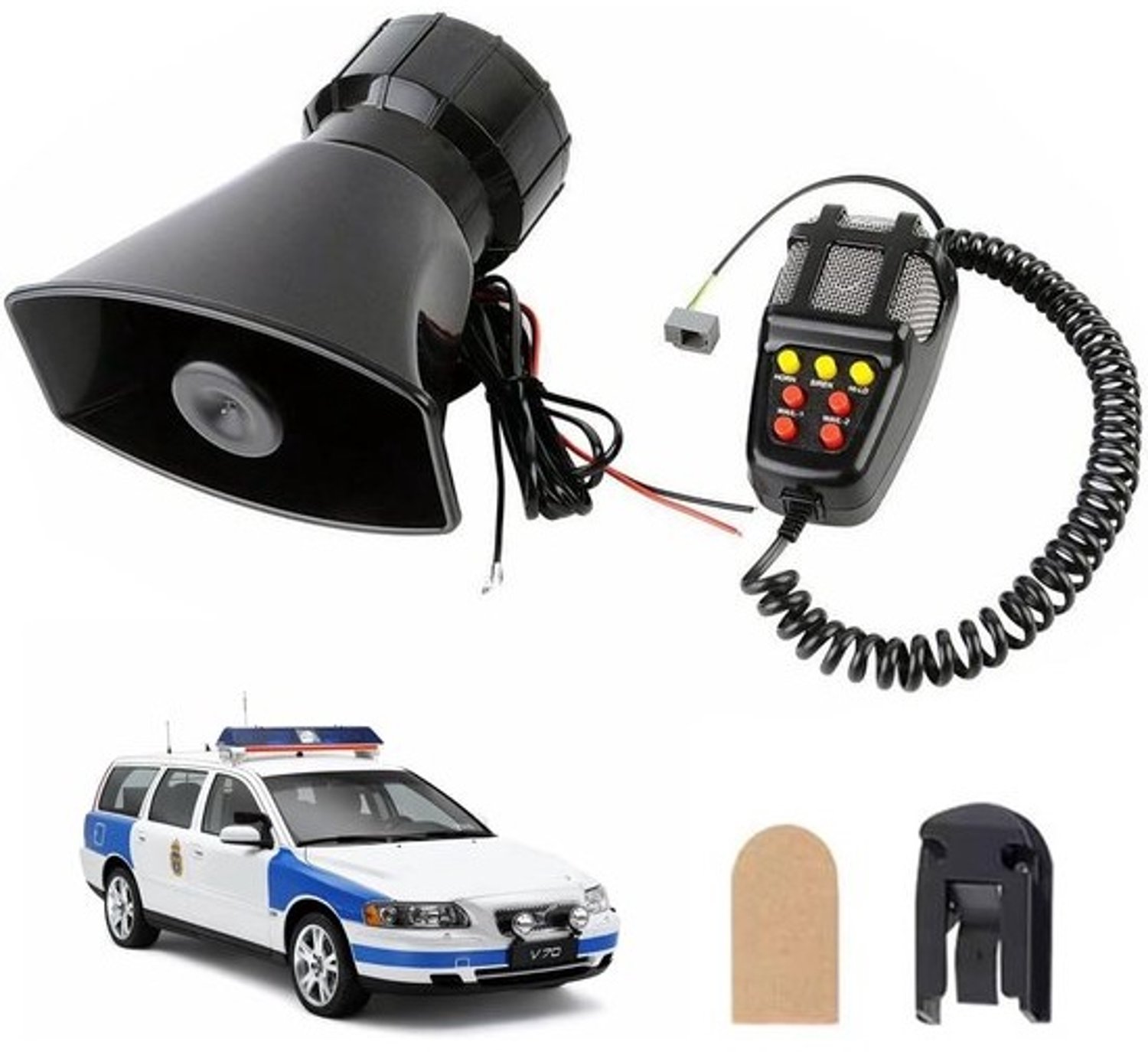 12V 100W auto-sirene - Luidspreker met 7 tonen - Microfoon