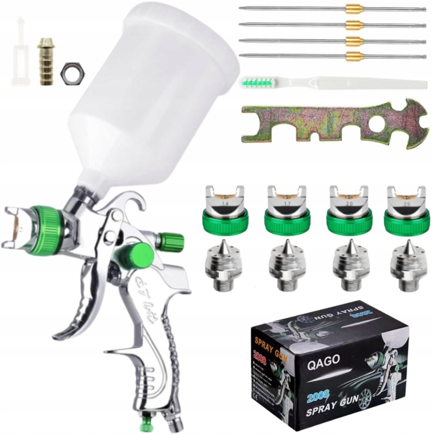 HVLP Verfspuitpistool met 4 Druk nozzles (1.4-2.5mm) & 600ml Tank