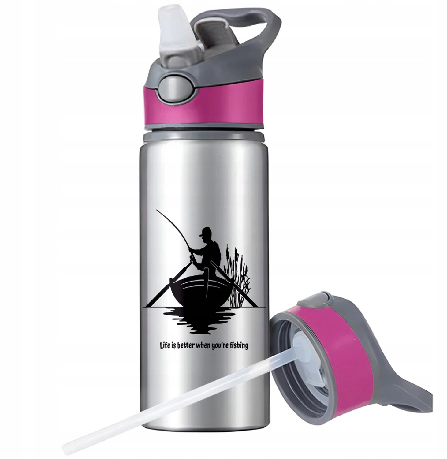 Aluminium Sport Bidon 650ml met Rietje & Handvat - Merkloos