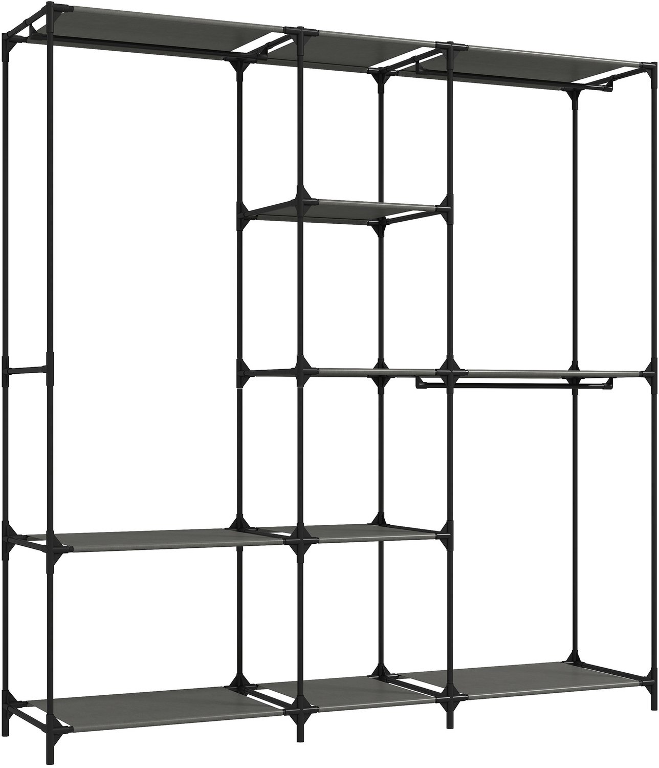 Homona Textiel kledingkast - Met 3 kledingroedes en 5 planken - 182 x 43 x 182 cm - Zwart