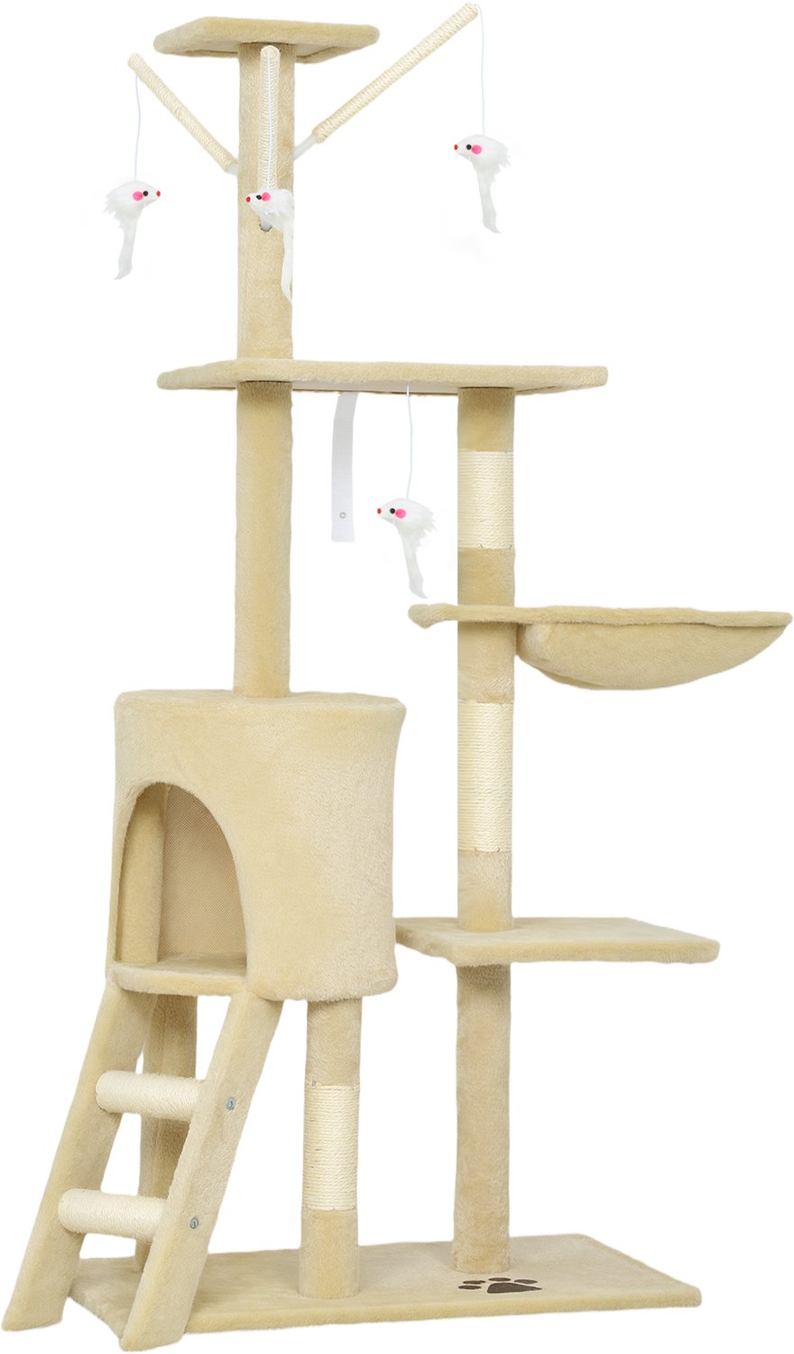 Pawona Krabpaal met hol, 4 speeltjes en sisalstammen - 60 x 35 x 134 cm - Beige