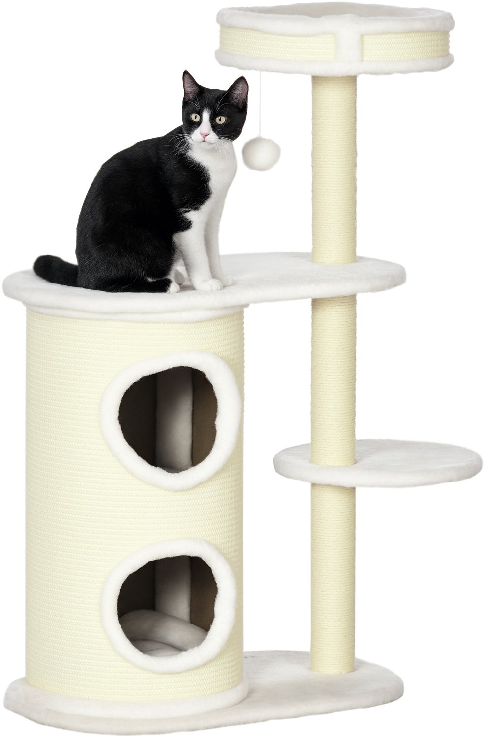 Pawona Krabpaal met krabton, kattenbed en speeltje - 59 x 35 x 100 cm - Crèmewit